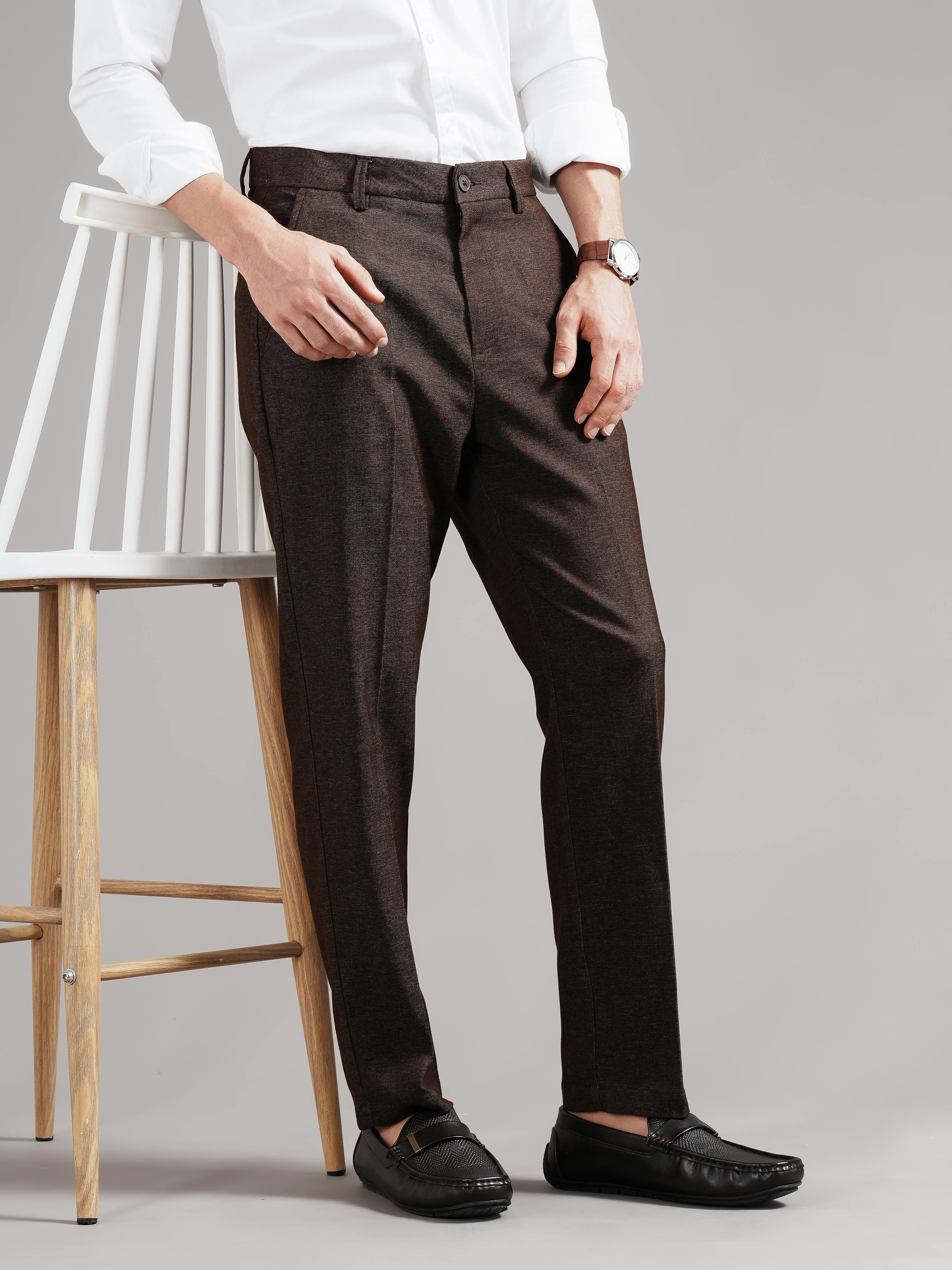 Men Tailored Straight Fit Low-Rise Trousers