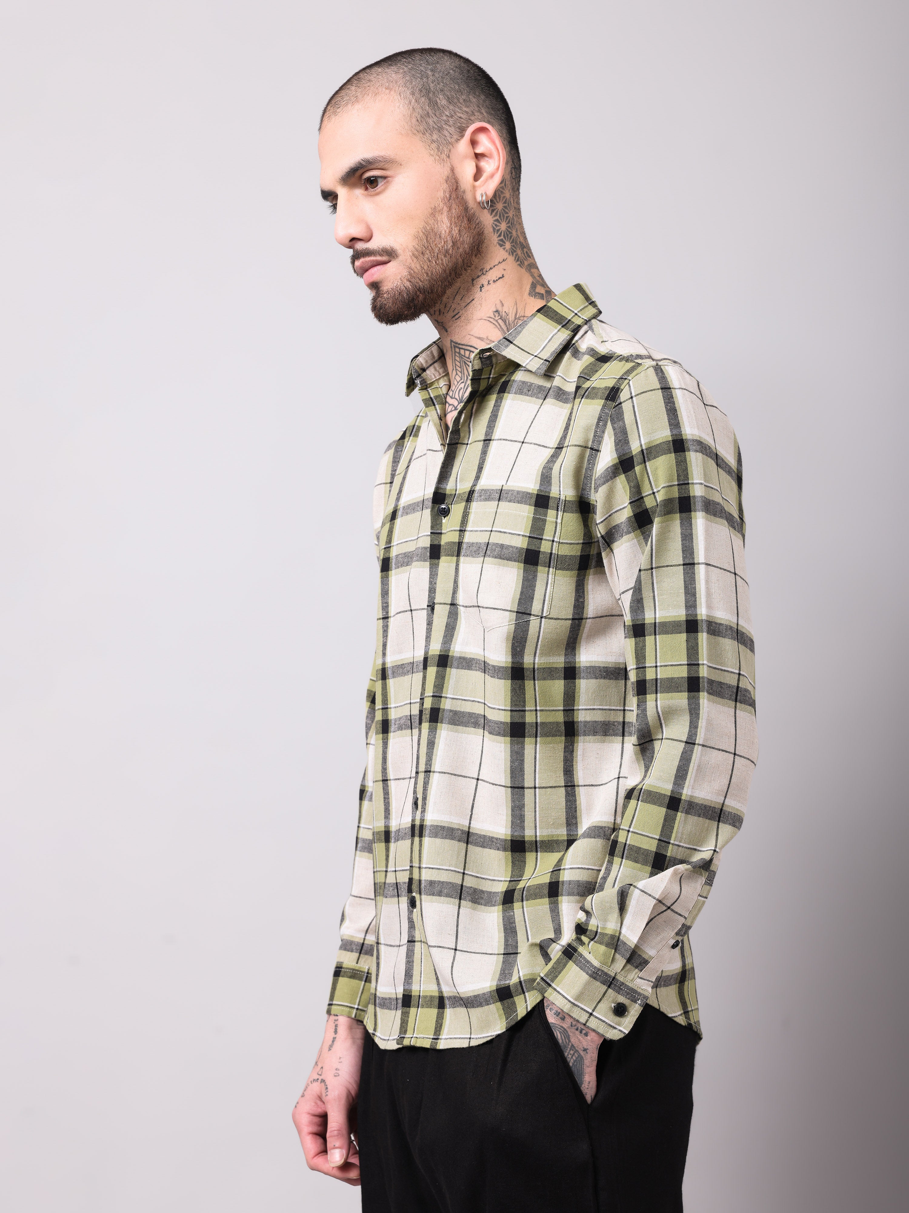 Cotton Linen Checks Casual Shirt