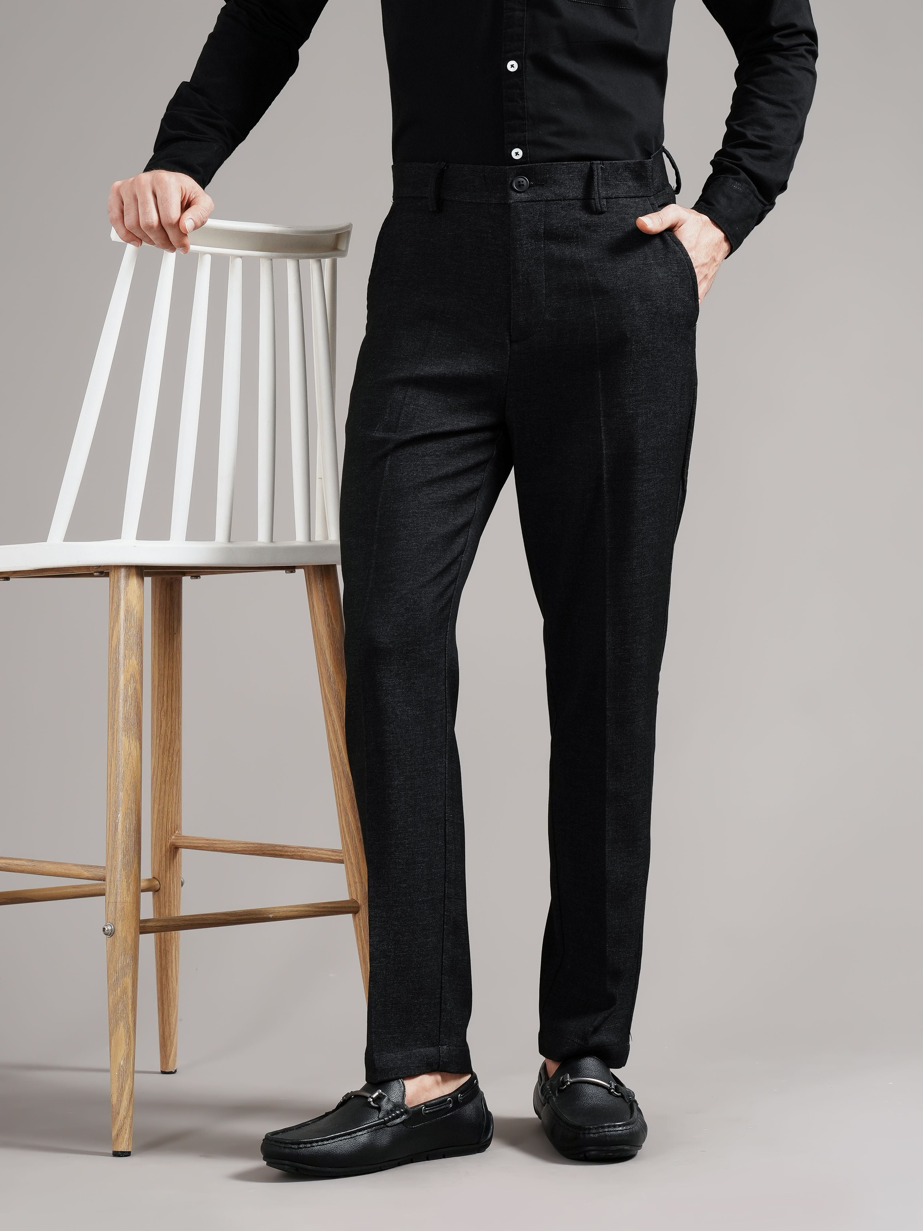 Men Tailored Straight Fit Low-Rise Trousers