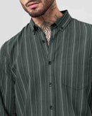 Men Comfort Button-Down Collar Vertical Striped Cotton Casual Shirt