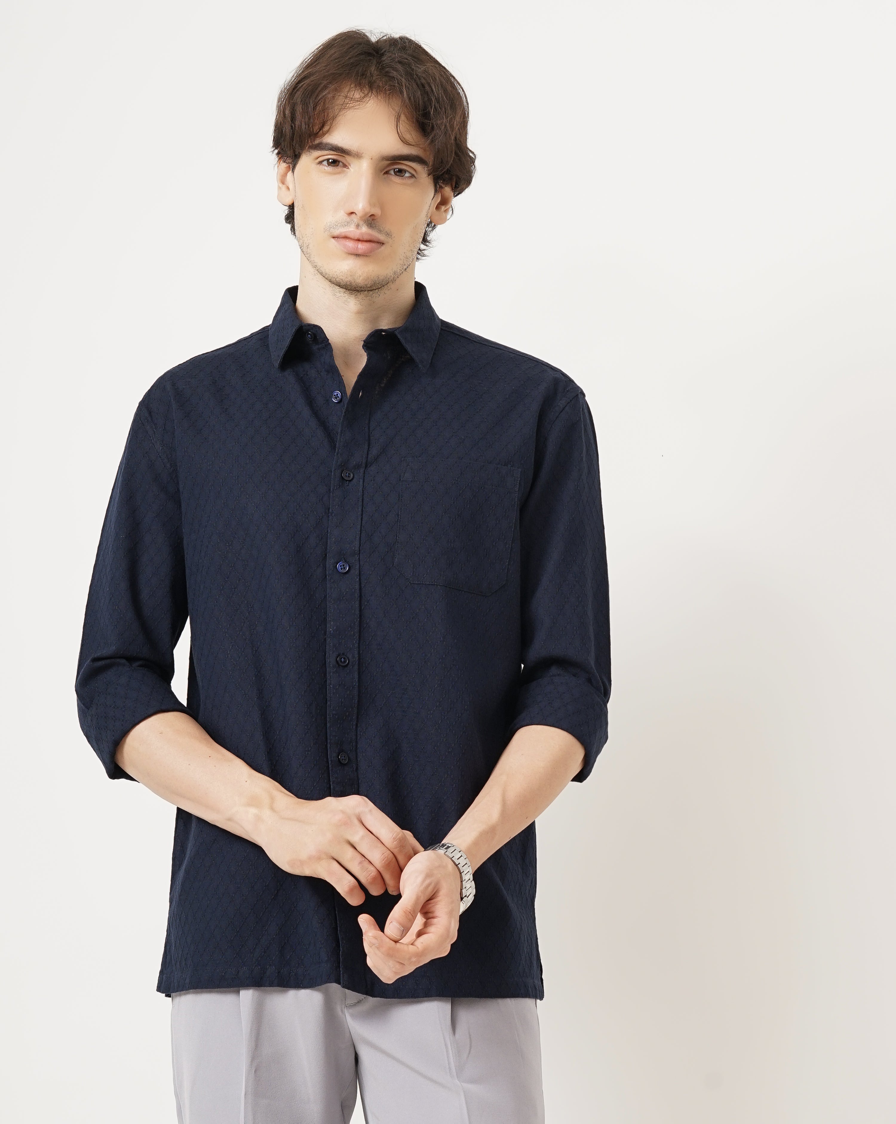 MEN'S SELF DESIGN REGULAR FIT SHIRT