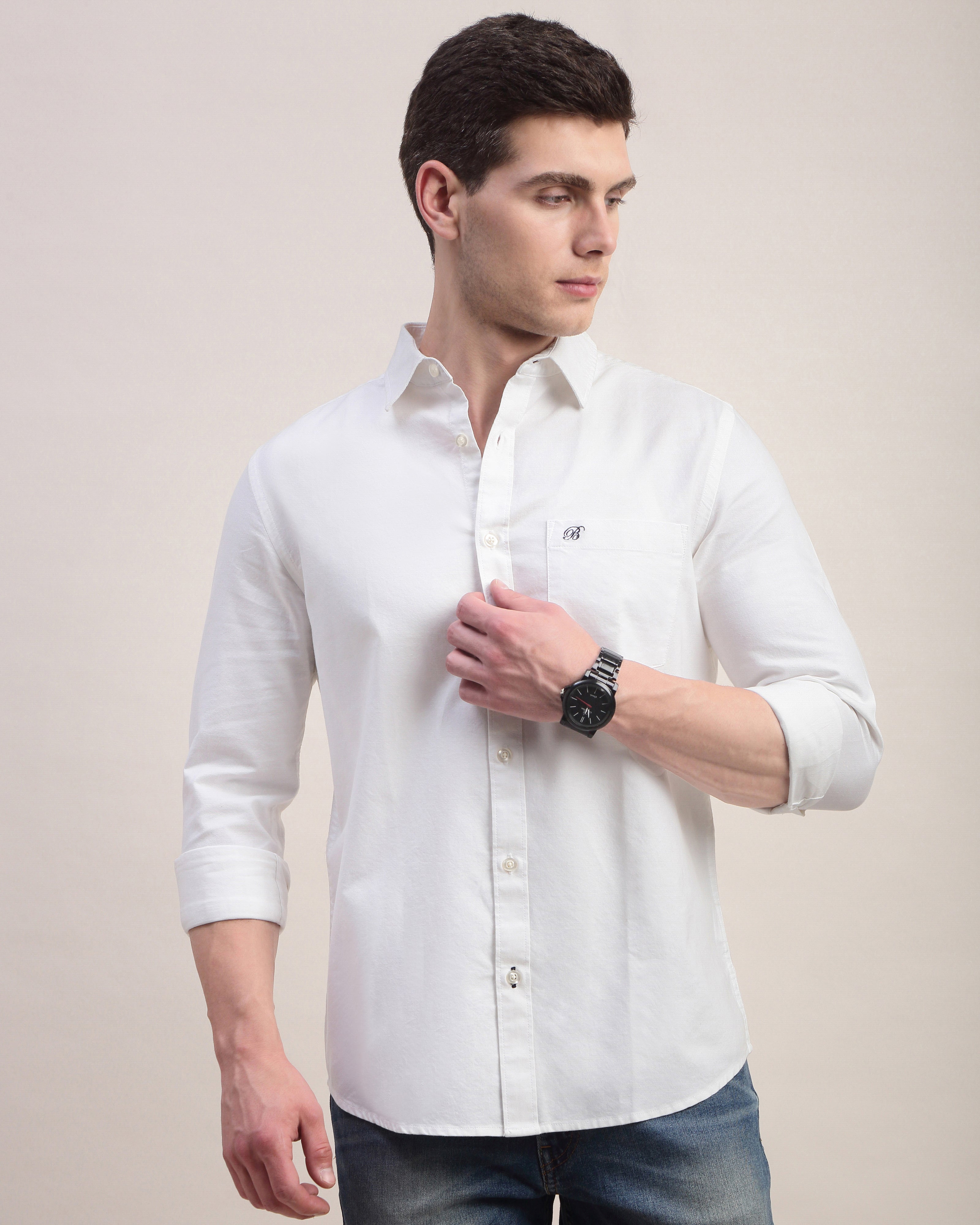 Men Slim Fit Oxford Cotton Casual Shirt