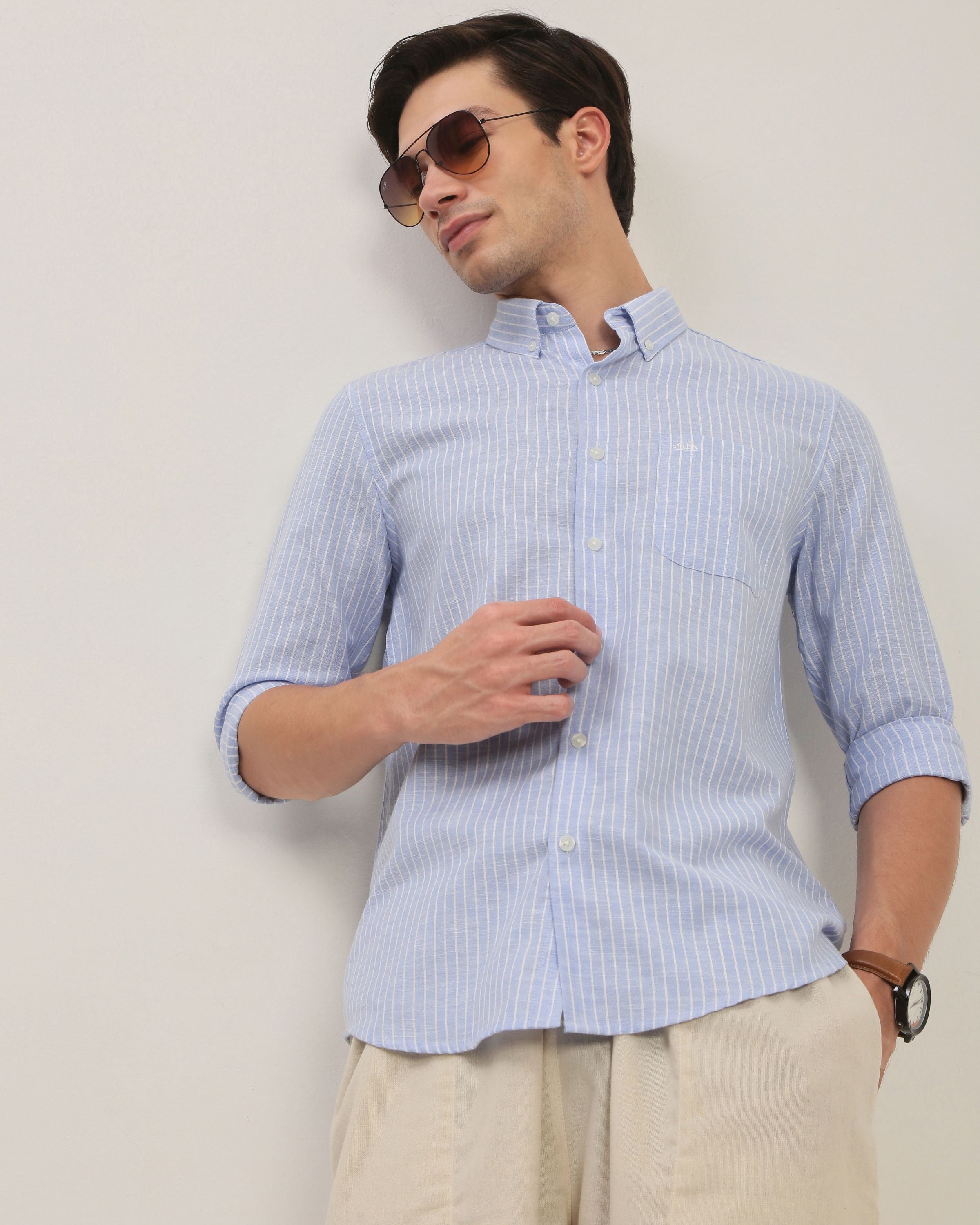 Smart Slim Fit Striped Button-Down Collar Cotton Casual Shirt
