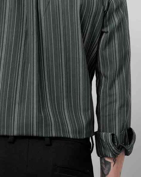 Men Comfort Button-Down Collar Vertical Striped Cotton Casual Shirt