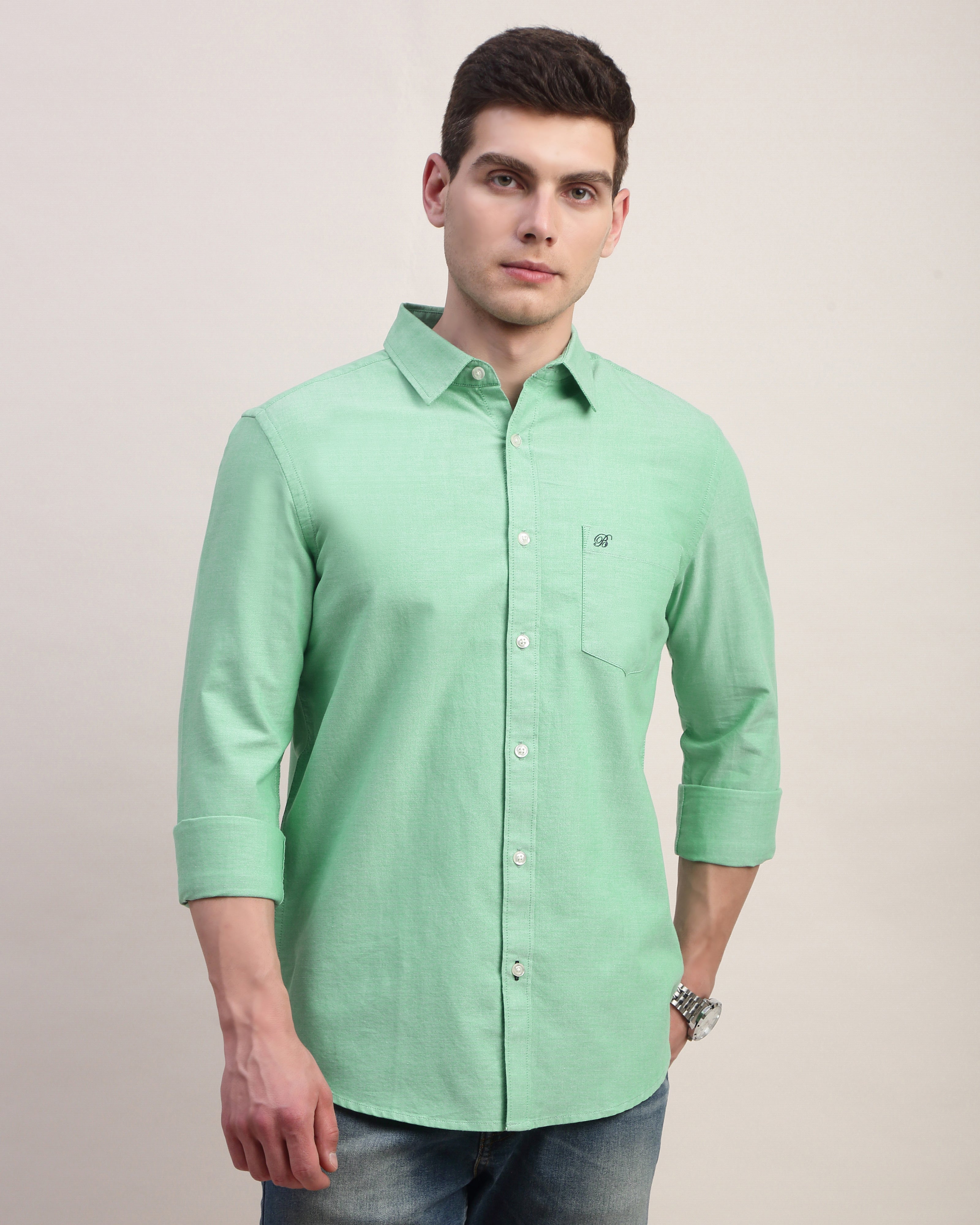 Men Slim Fit Oxford Cotton Casual Shirt