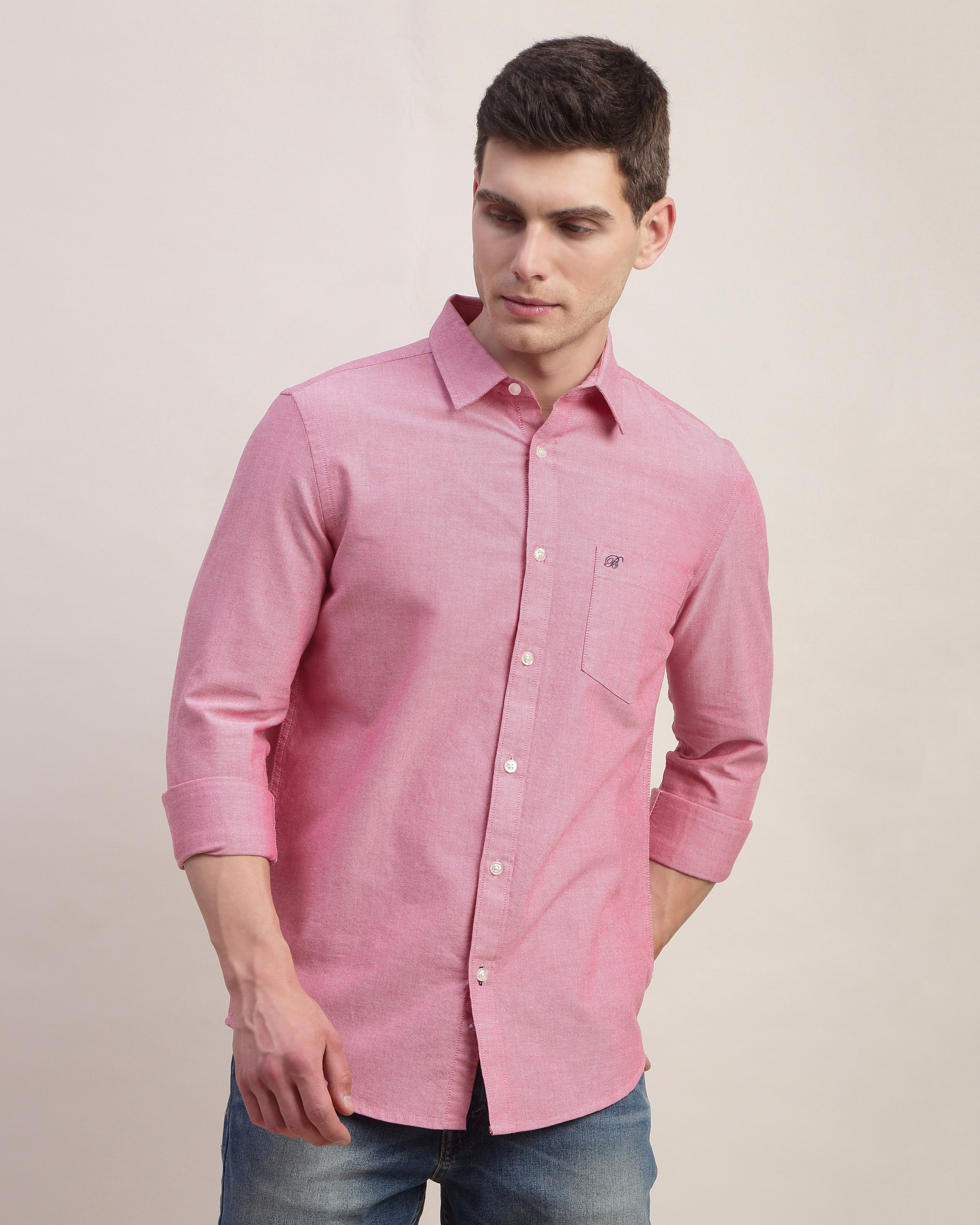 Men Slim Fit Oxford Cotton Casual Shirt