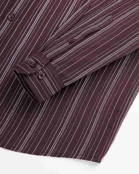 Men Comfort Button-Down Collar Vertical Striped Cotton Casual Shirt