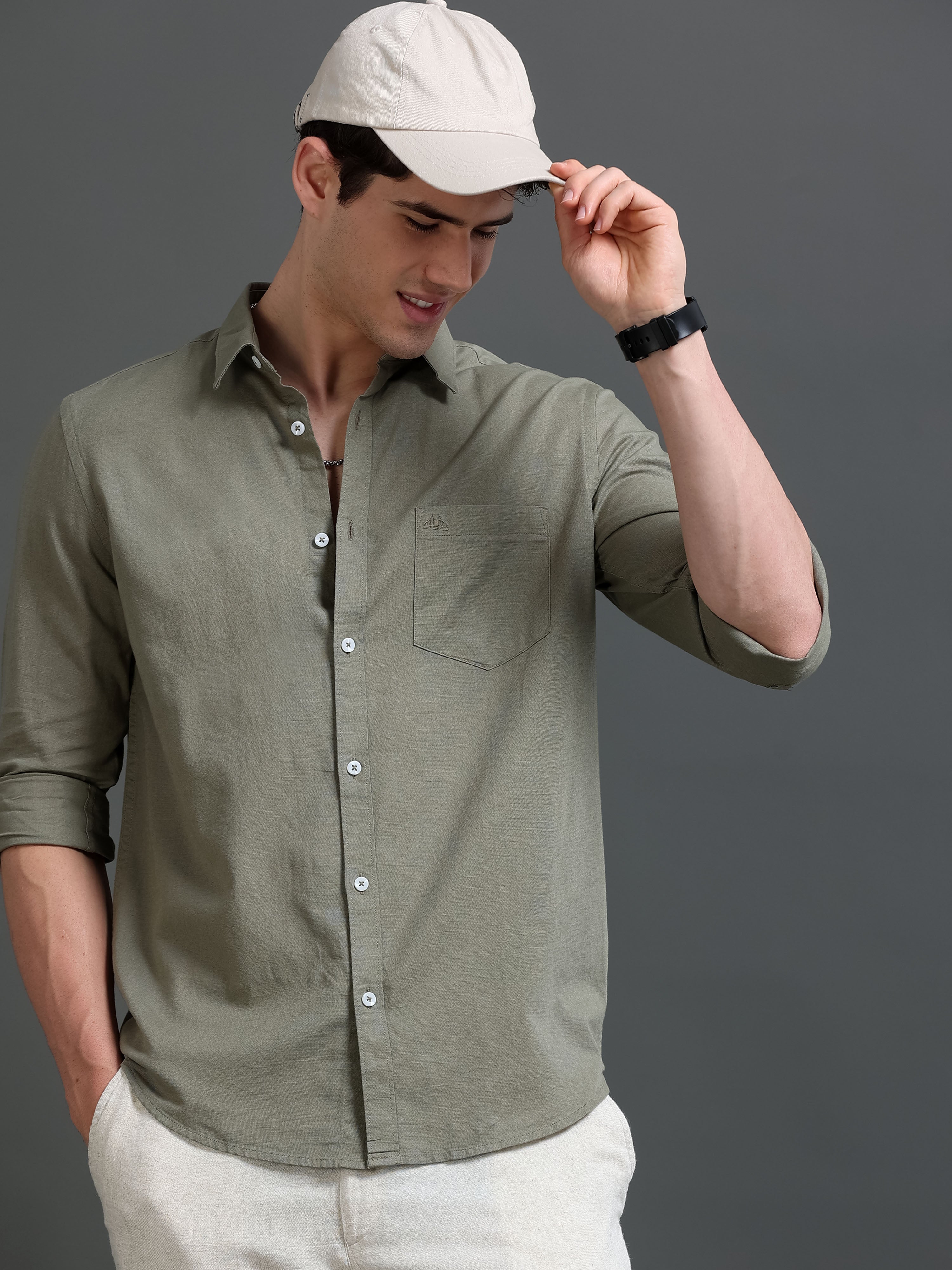 Men's Slub Slim Fit Solid Shirt