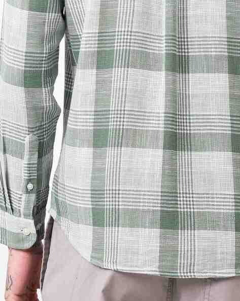 Men Comfort Button-Down Collar Tartan Checked Cotton Casual Shirt