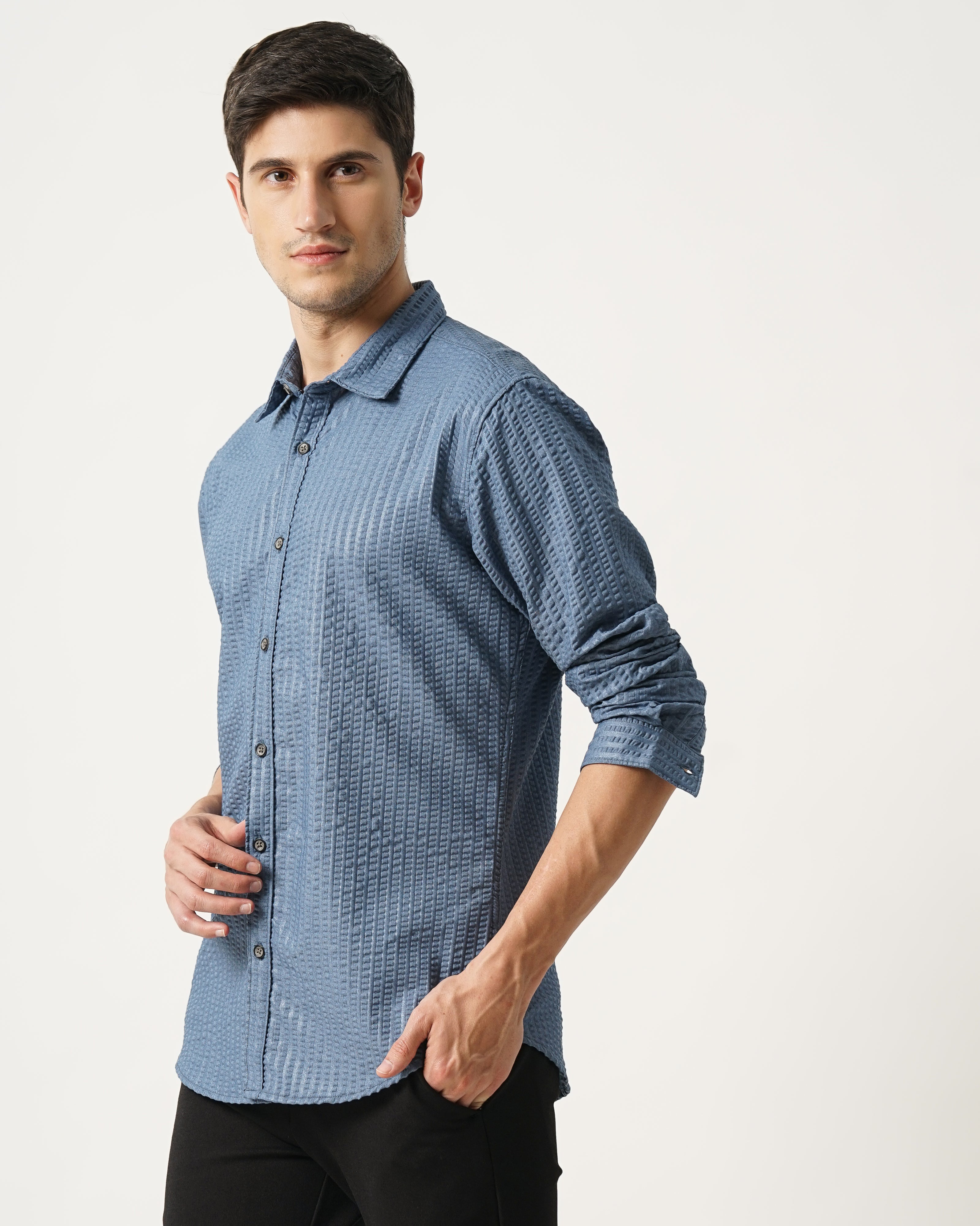Men Regular Fit Seersucker Shirt