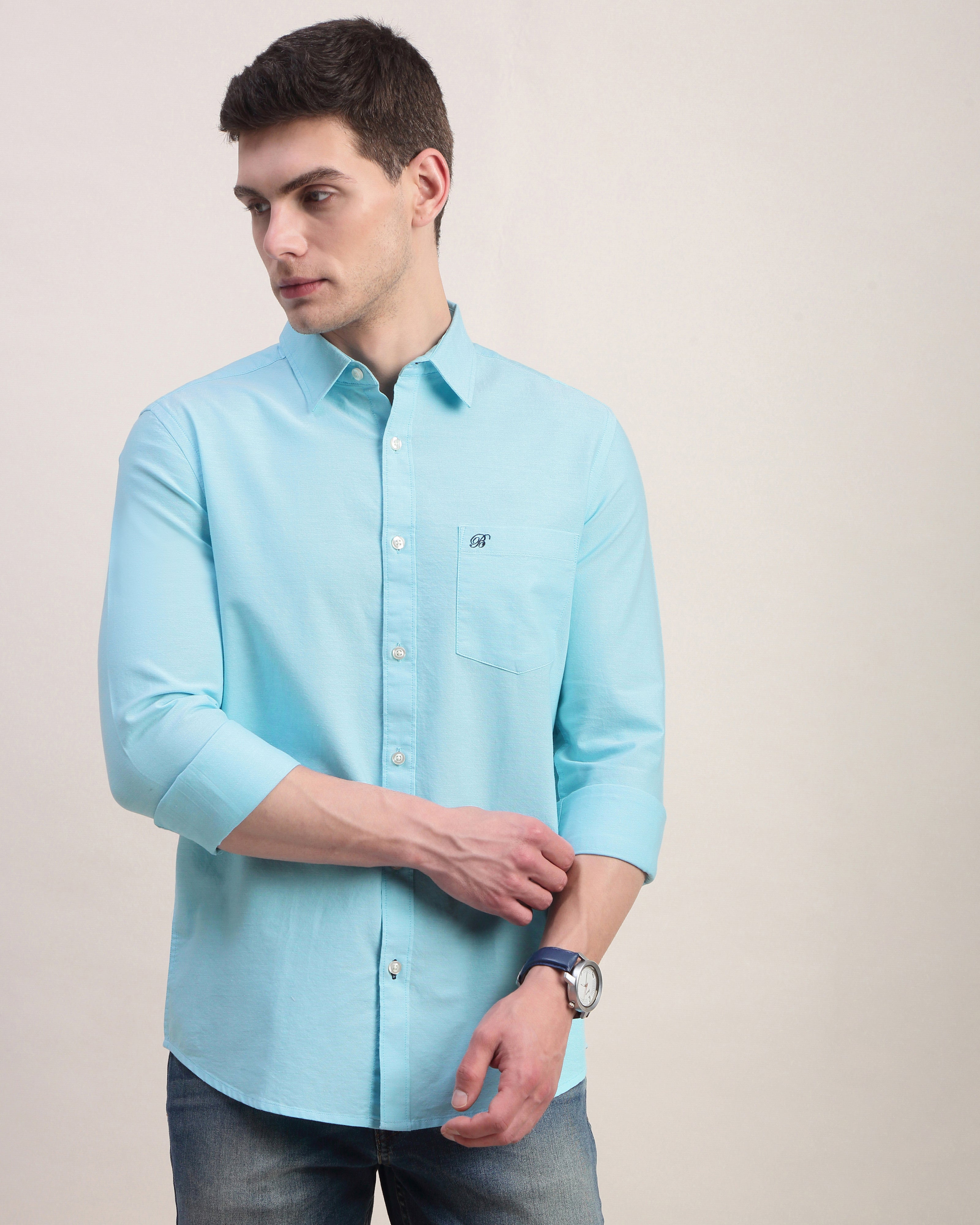 Men Slim Fit Oxford Cotton Casual Shirt