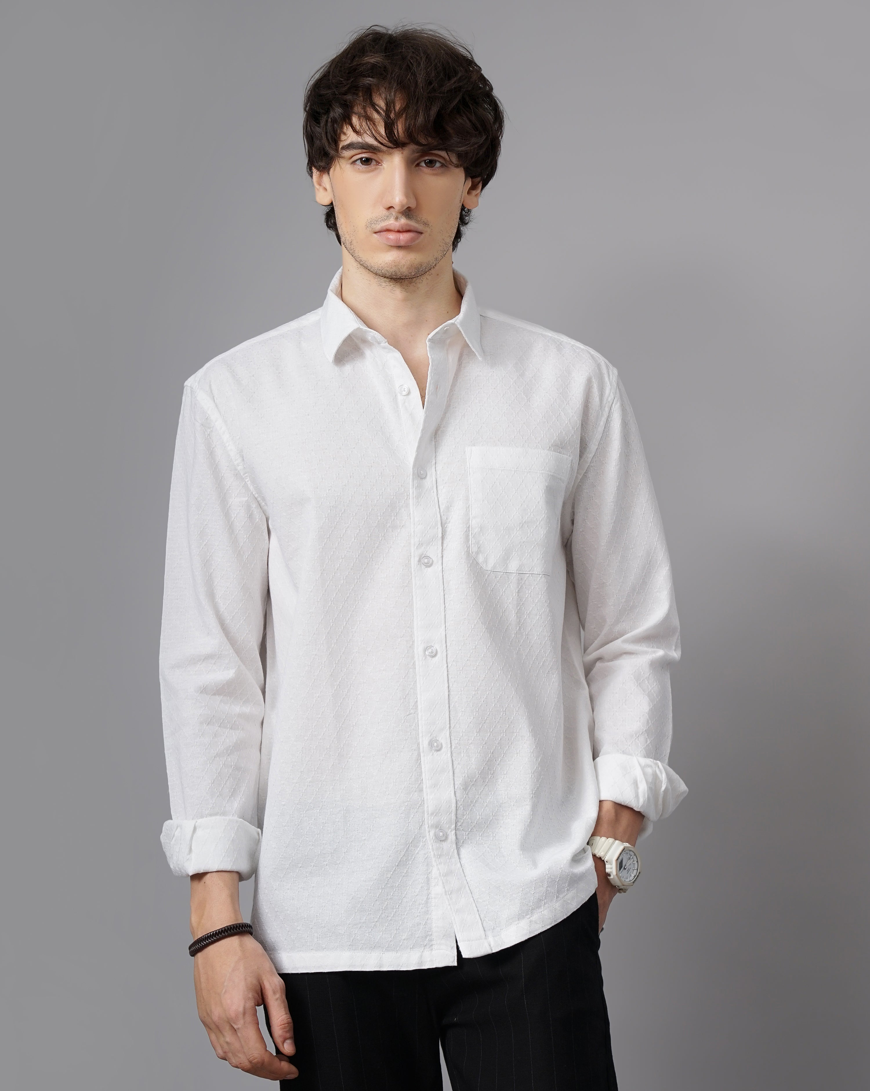MEN'S SELF DESIGN REGULAR FIT SHIRT