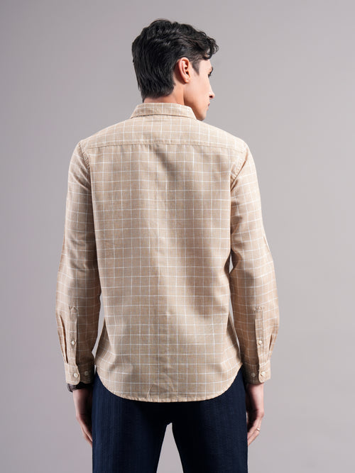 Men Smart Slim Fit Windowpane Checks Checked Casual Shirt