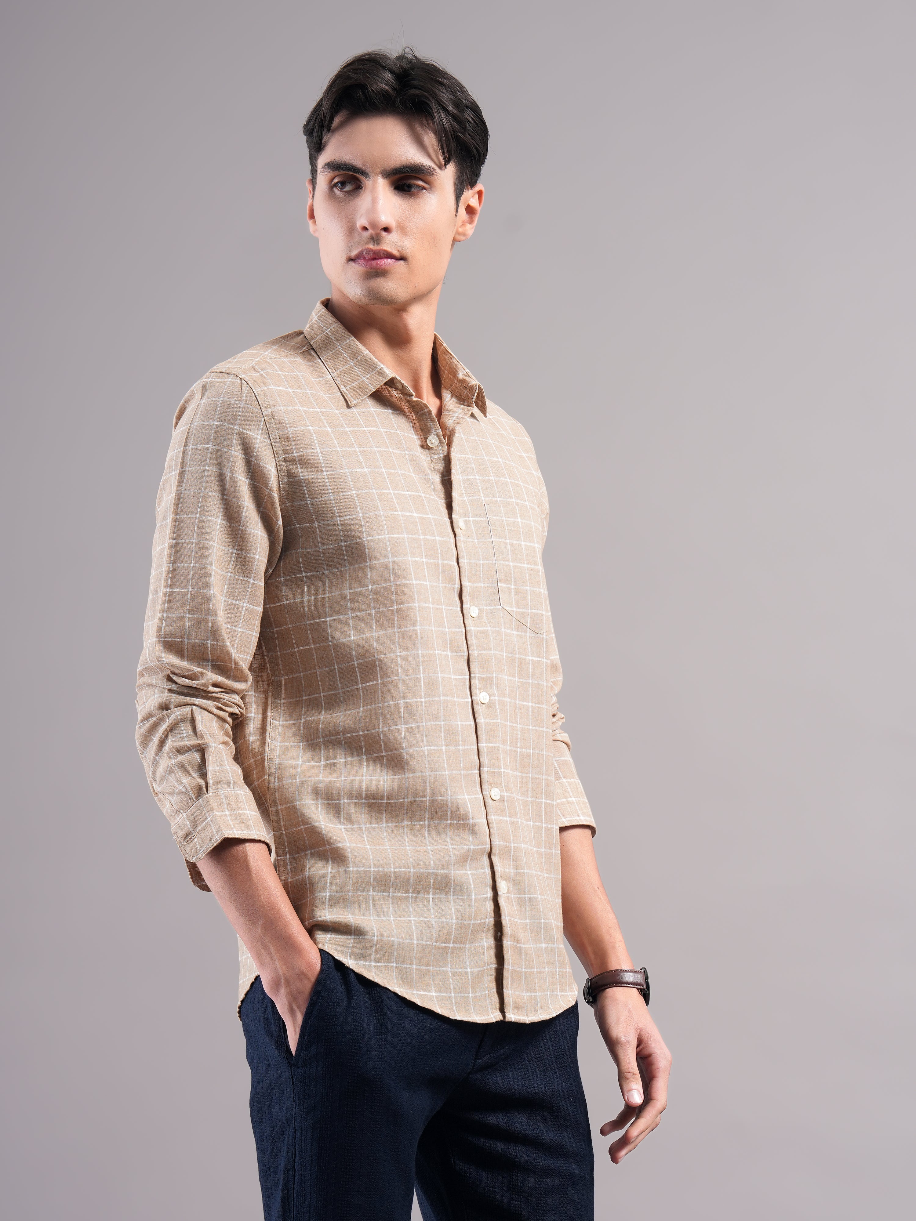 Men Smart Slim Fit Windowpane Checks Checked Casual Shirt