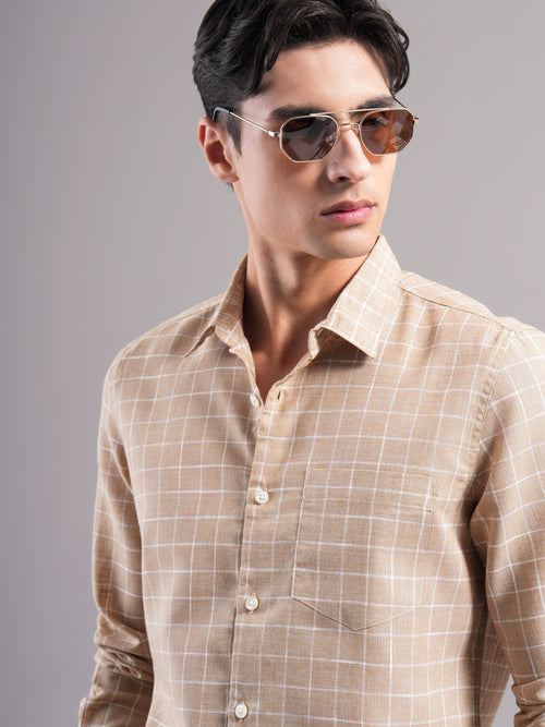 Men Smart Slim Fit Windowpane Checks Checked Casual Shirt