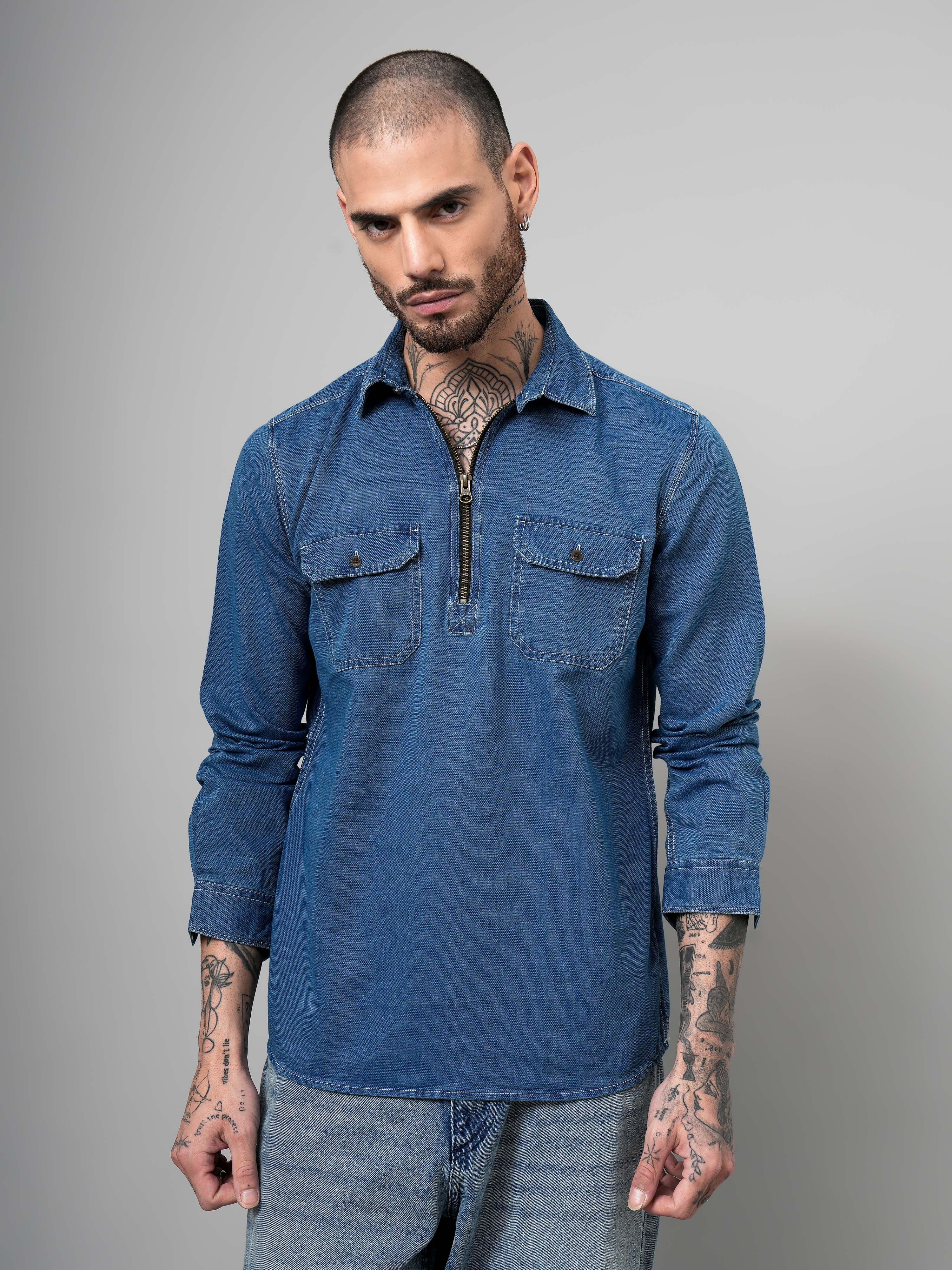 Zip Closure Denim Shirt