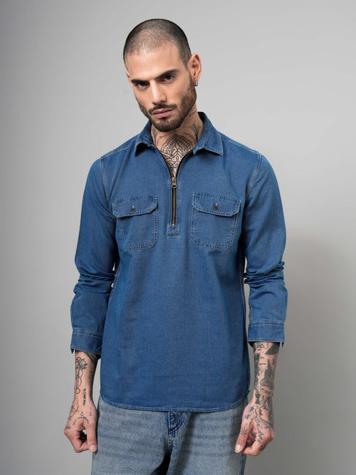 Zip Closure Denim Shirt