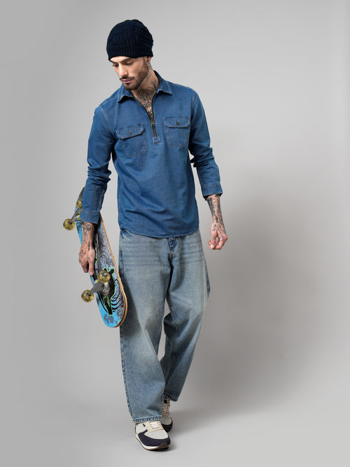Zip Closure Denim Shirt