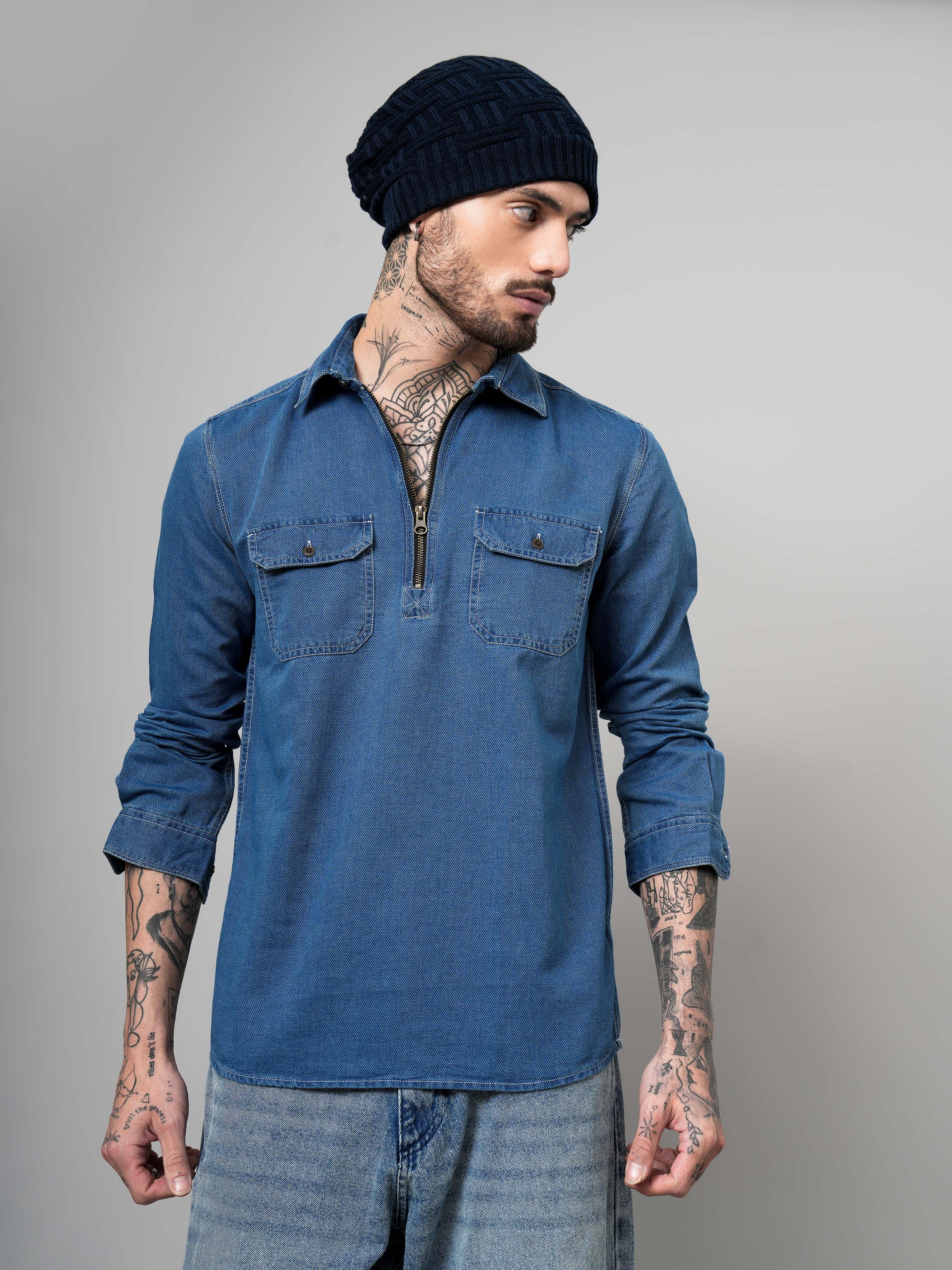 Zip Closure dENIM Shirt