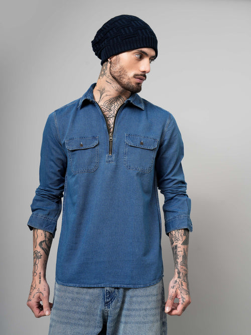 Zip Closure Denim Shirt