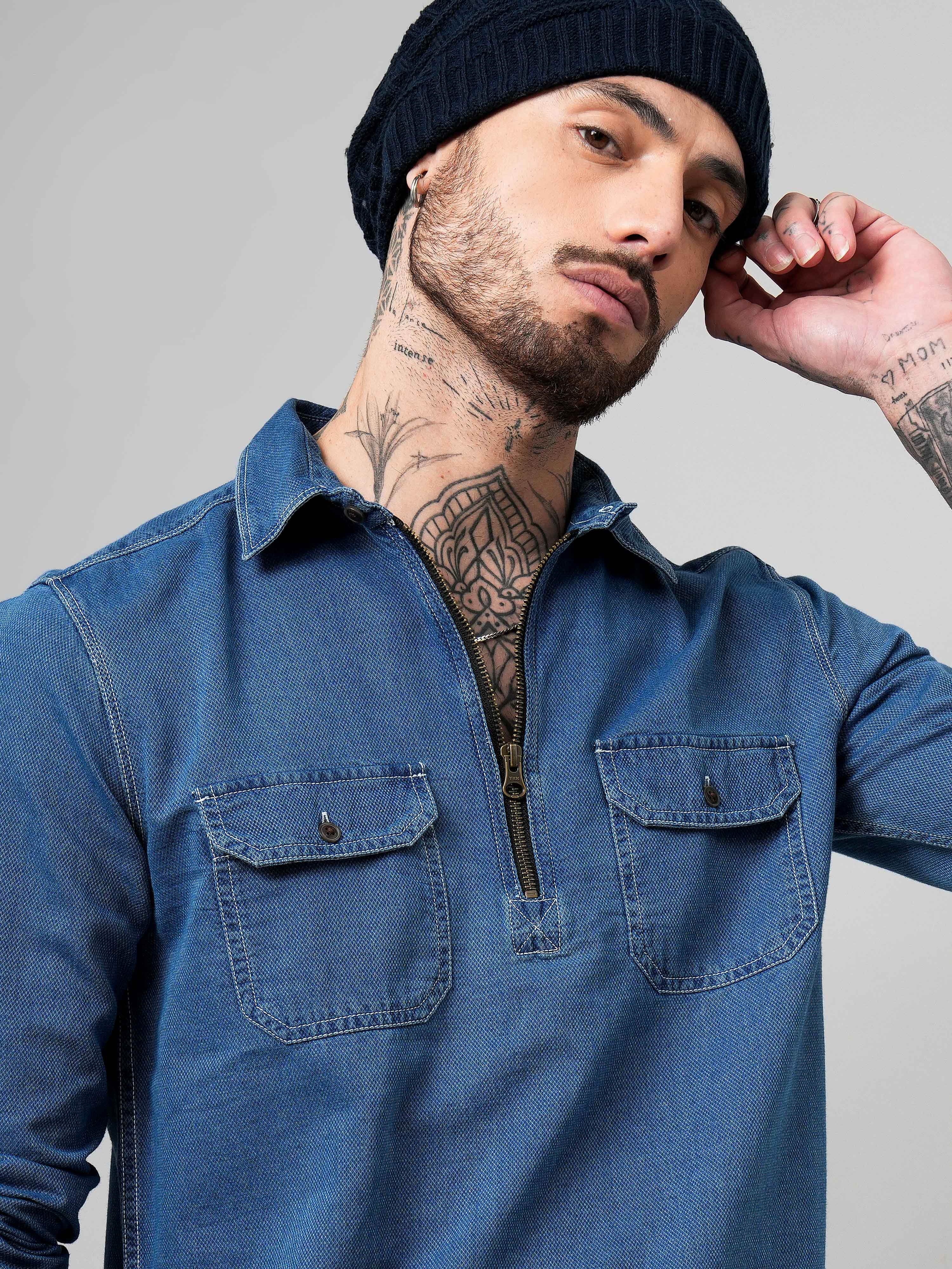 Zip Closure Denim Shirt