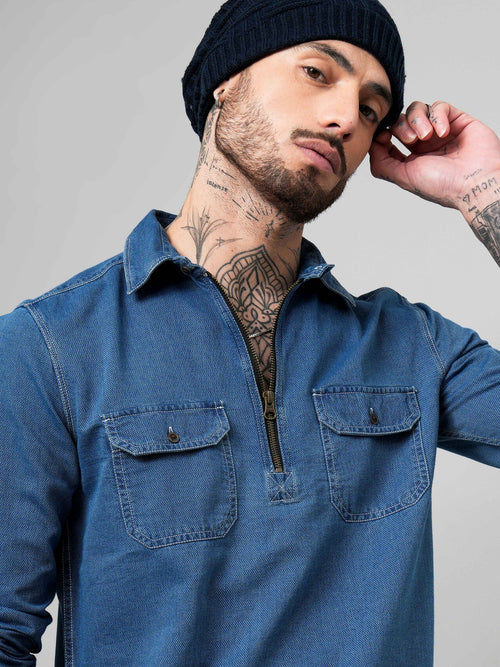 Zip Closure Denim Shirt