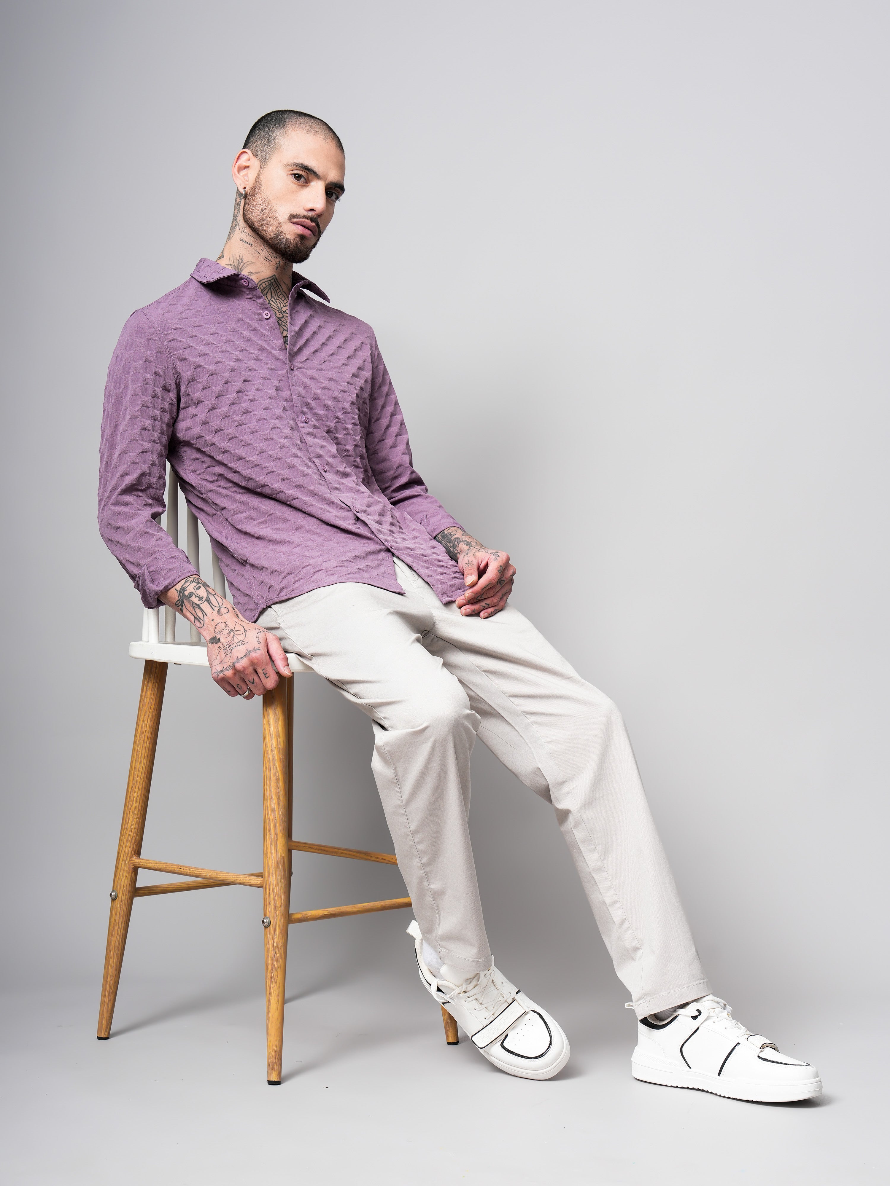 Self Design Dobby Slim Fit Casual Shirt