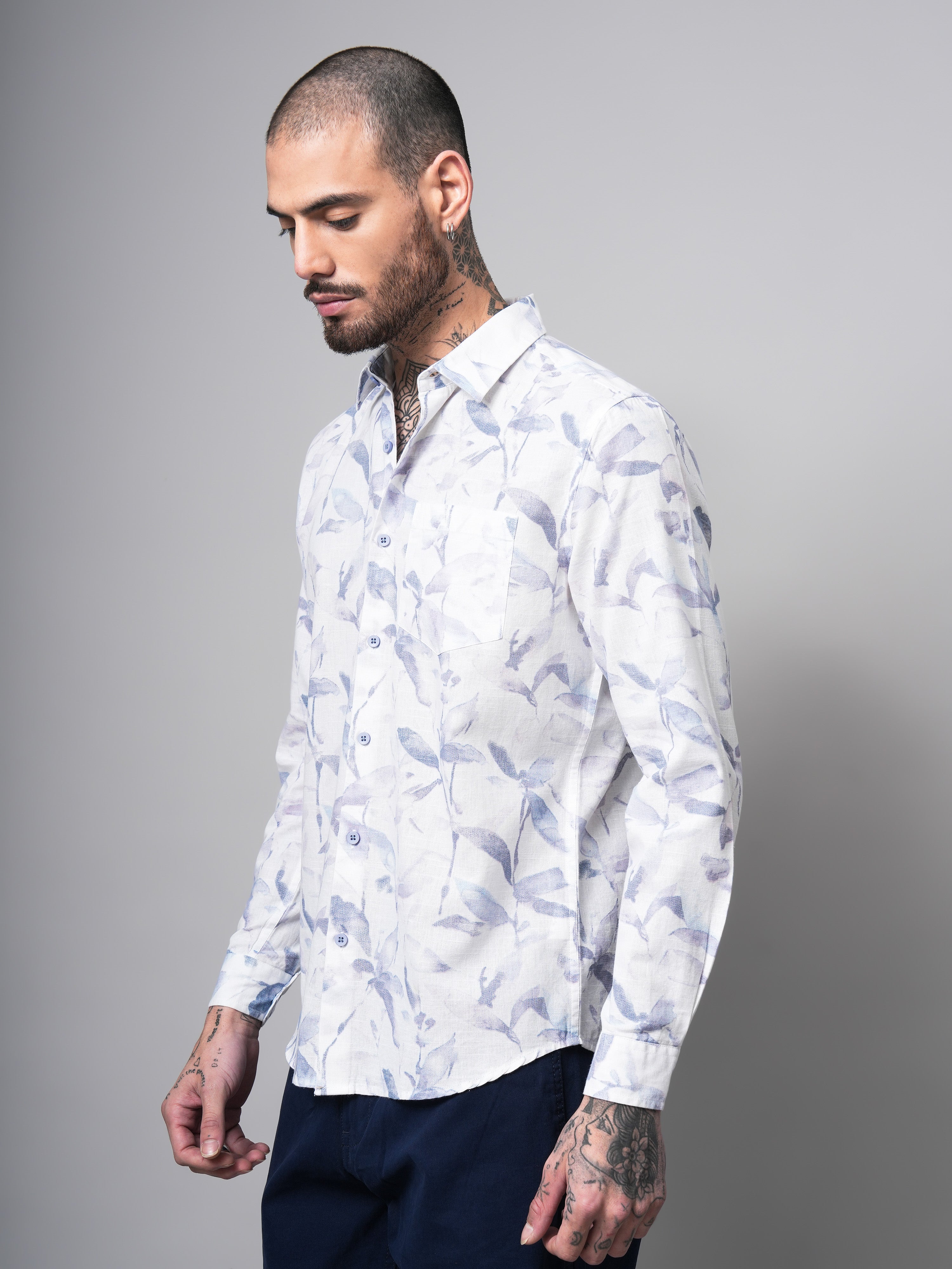 Dobby Digital Print Slim Fit Casual Shirt