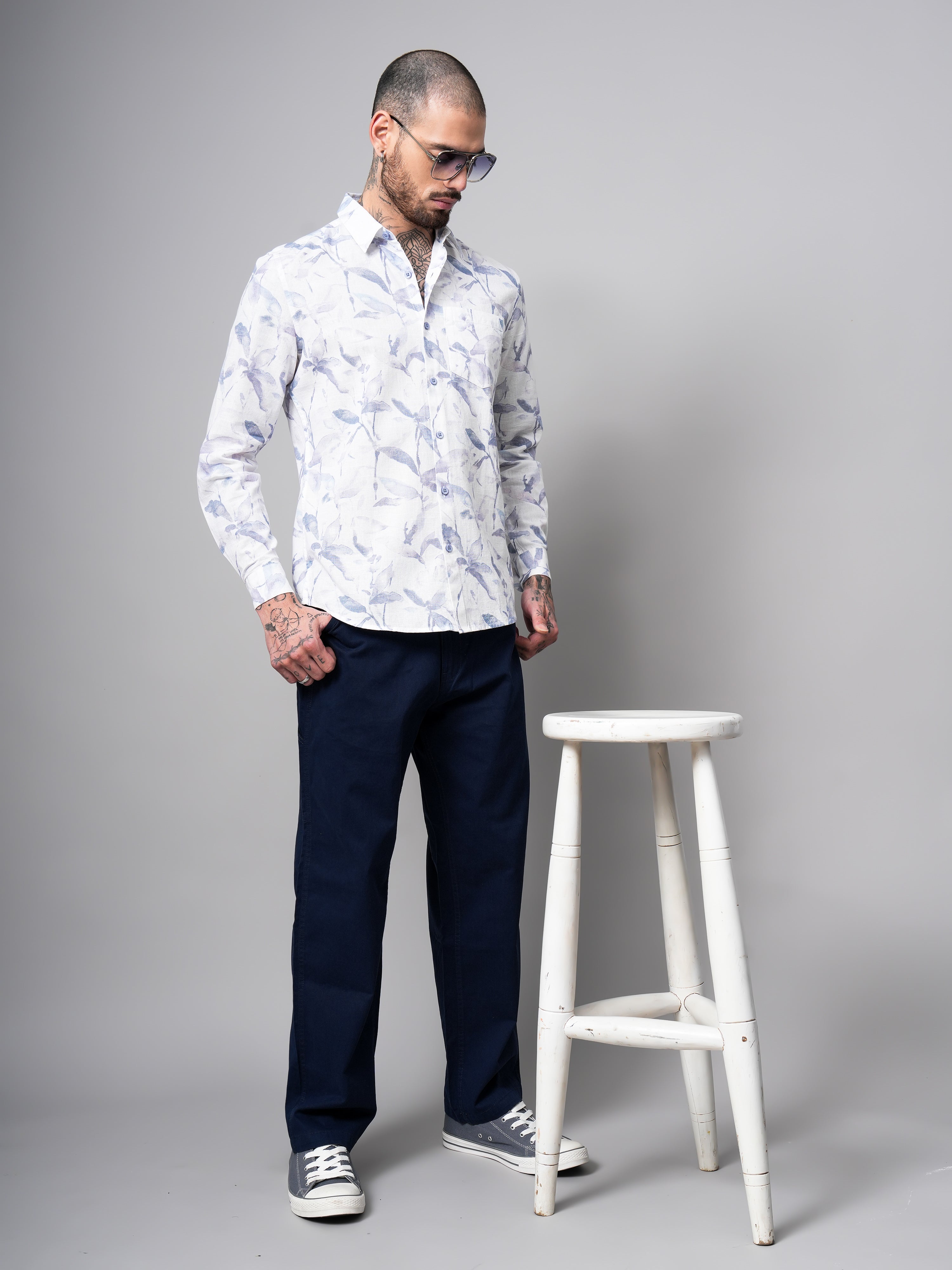 Dobby Digital Print Slim Fit Casual Shirt