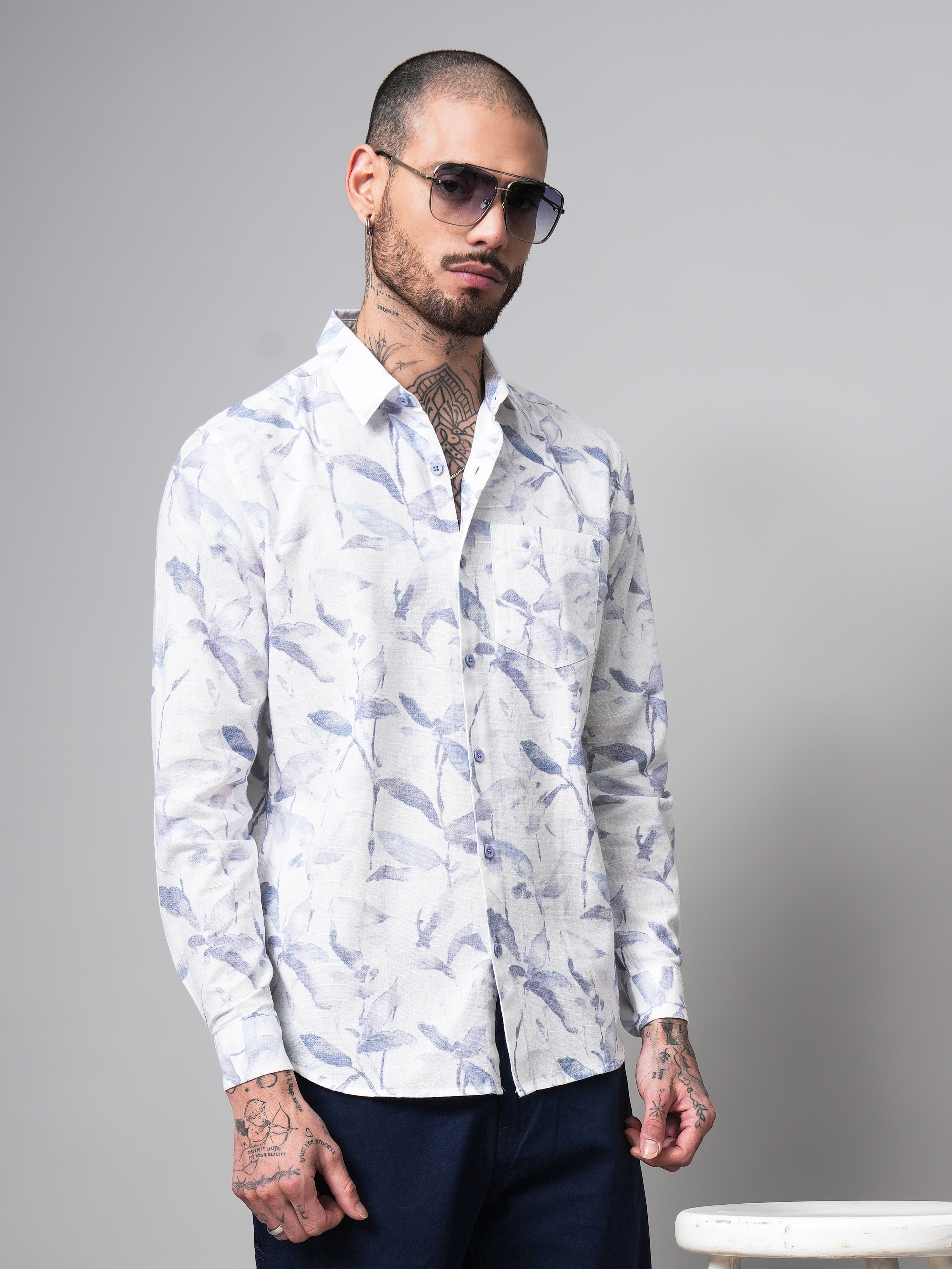 Dobby Digital Print Slim Fit Casual Shirt