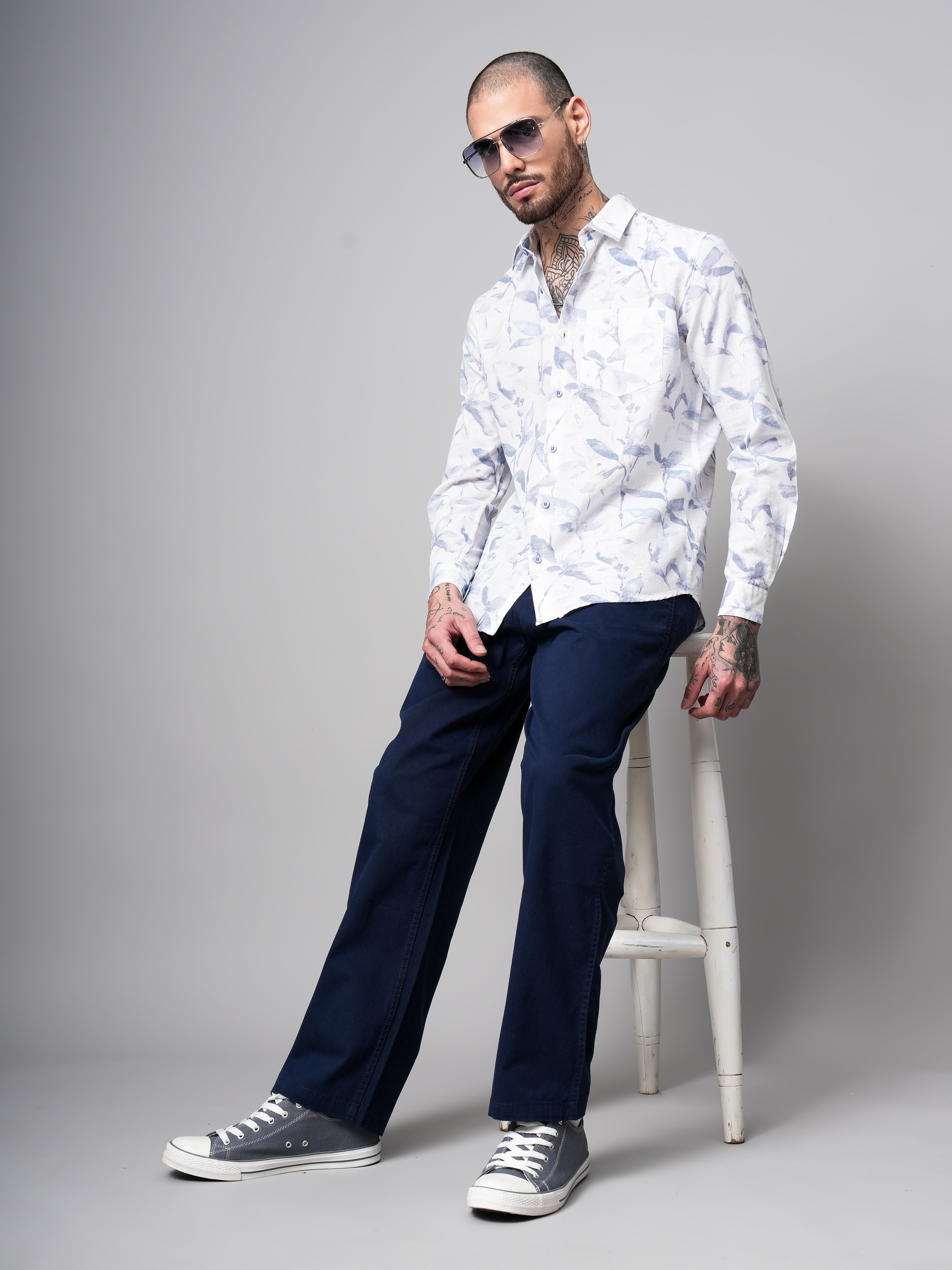 Dobby Digital Print Slim Fit Casual Shirt