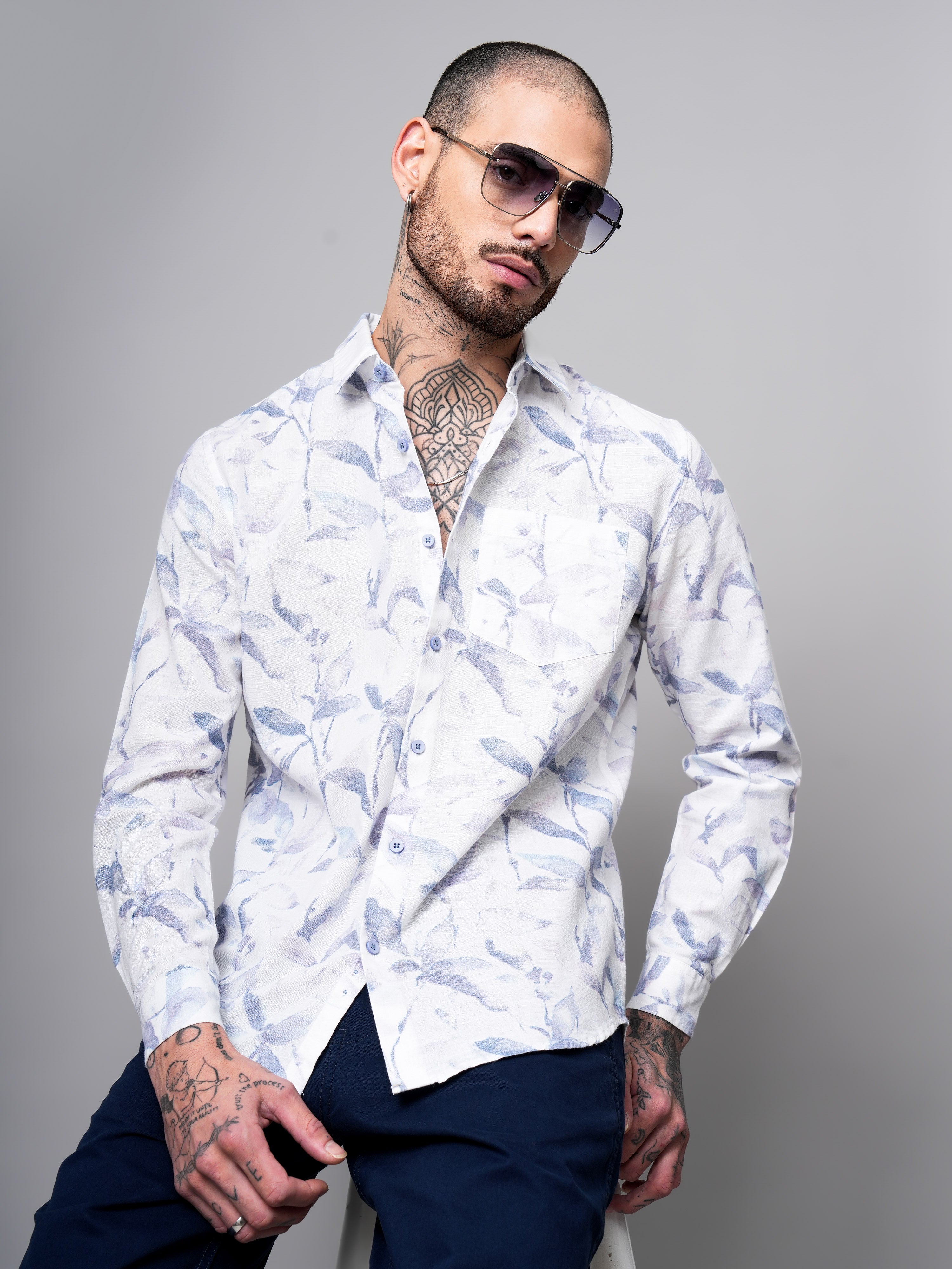 Dobby Digital Print Slim Fit Casual Shirt
