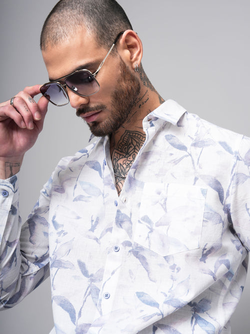 Dobby Digital Print Slim Fit Casual Shirt