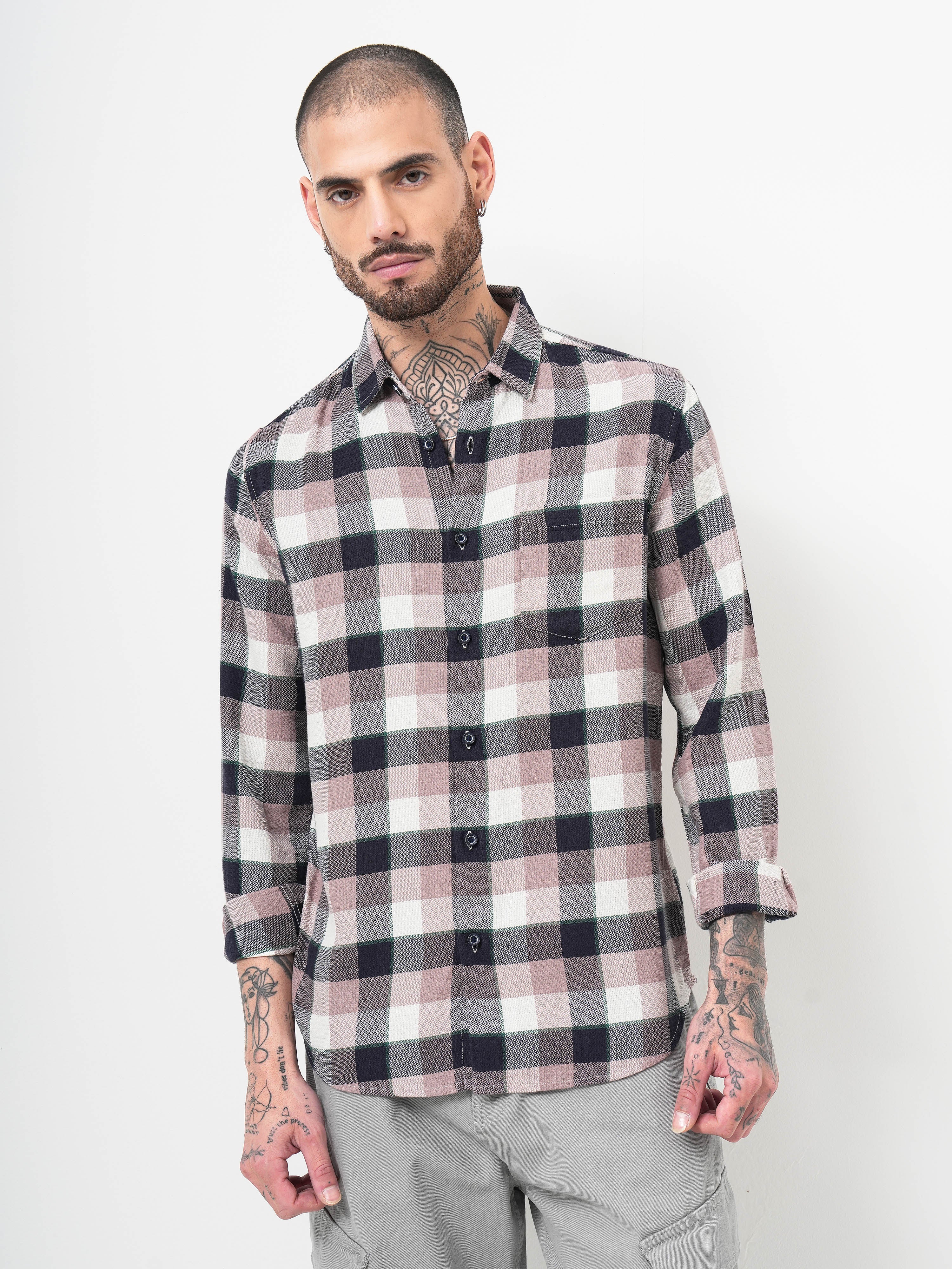 Dobby Checks Slim Fit Casual Shirt