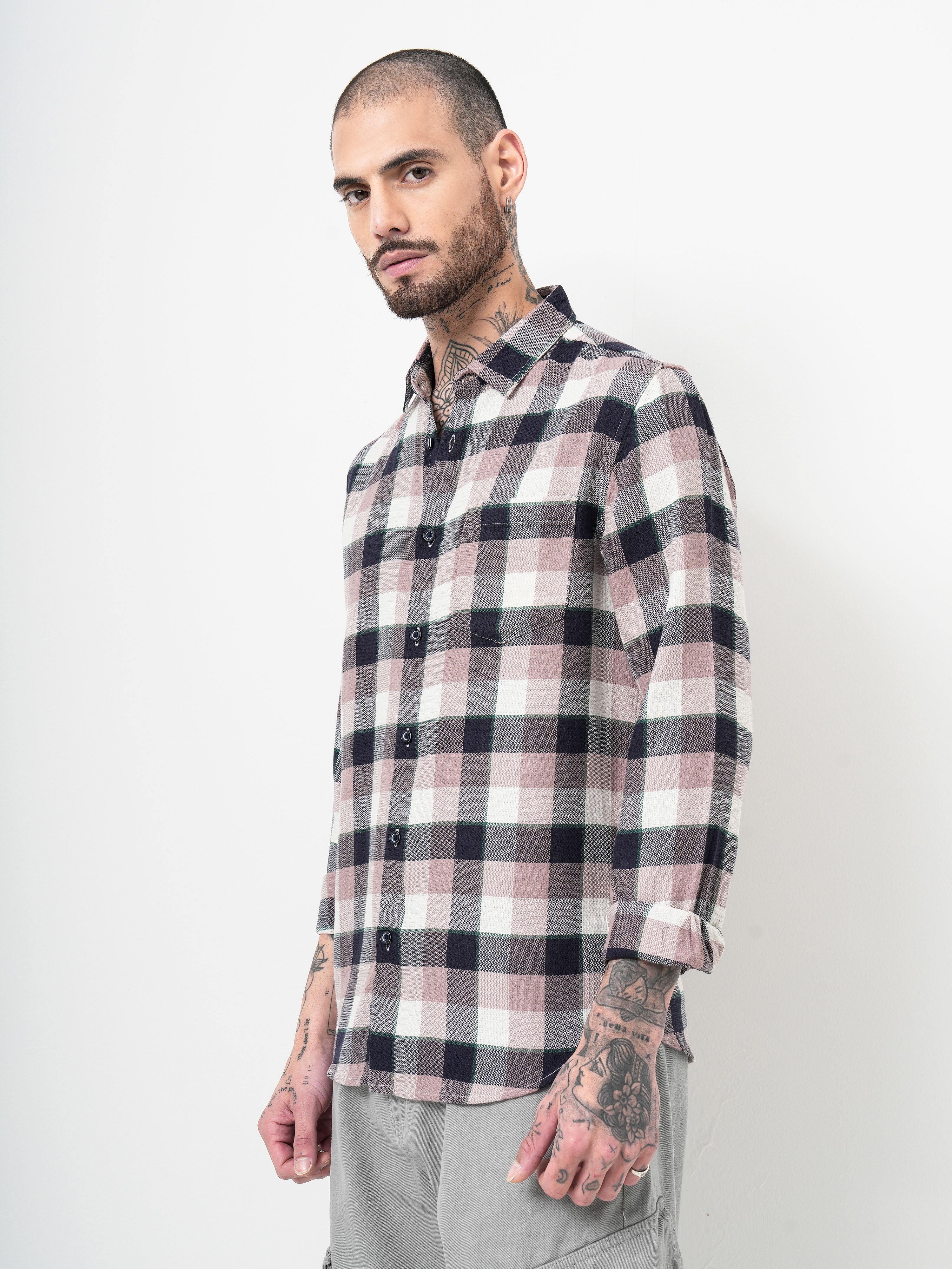 Dobby Checks Slim Fit Casual Shirt