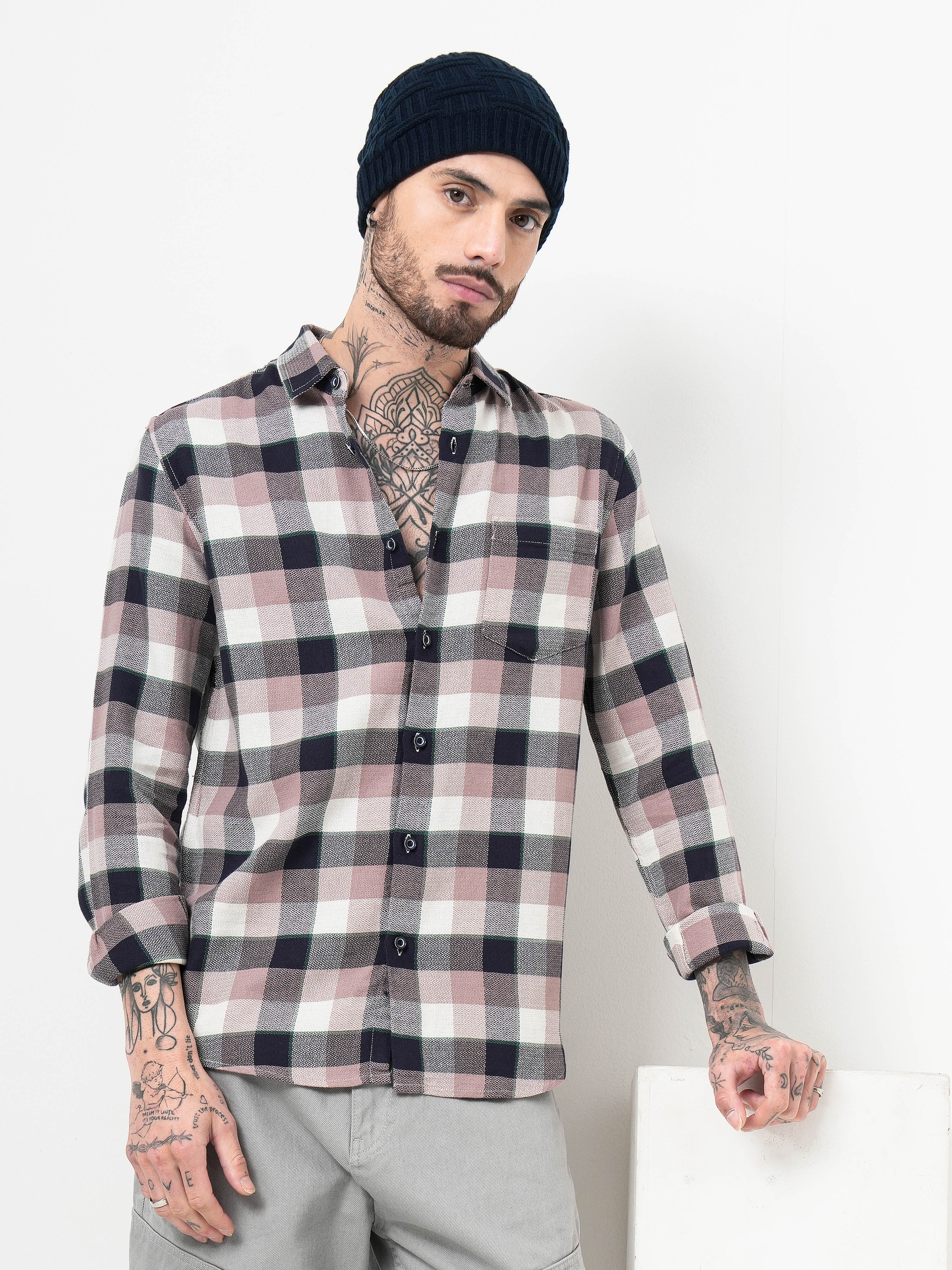 Dobby Checks Slim Fit Casual Shirt