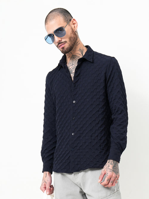 Self Design Dobby Slim Fit Casual Shirt