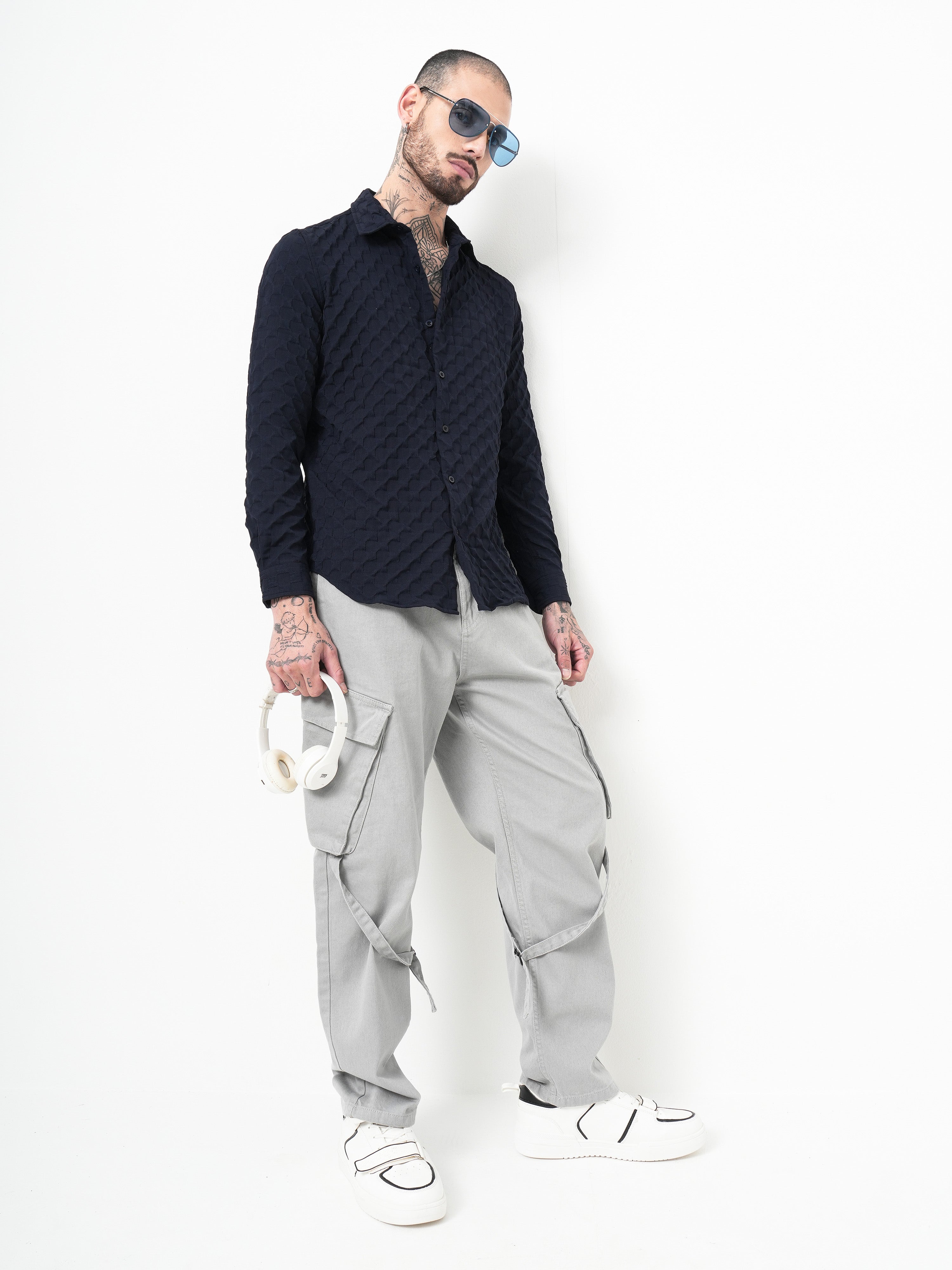 Self Design Dobby Slim Fit Casual Shirt
