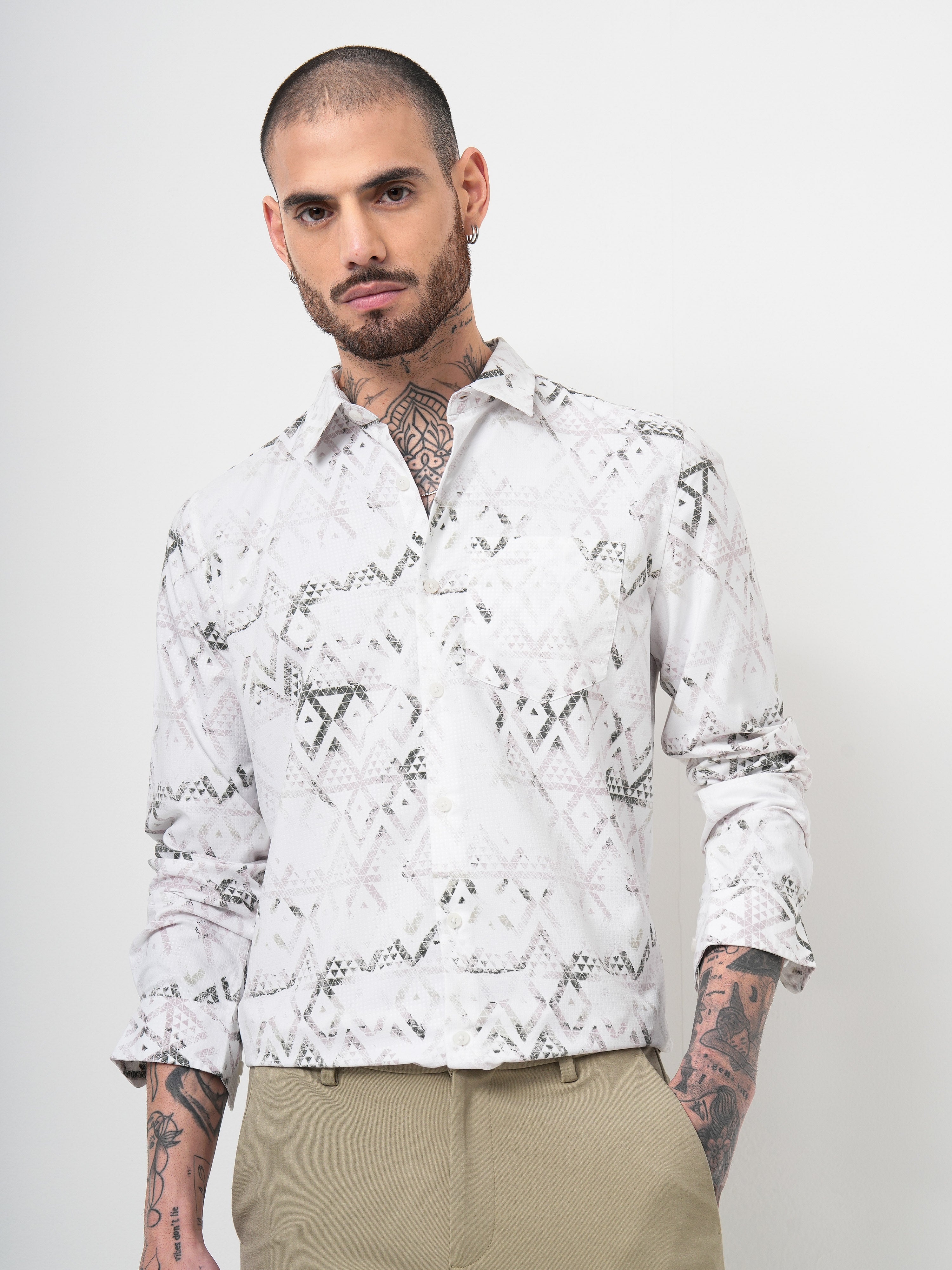 Dobby Digital Print Slim Fit Casual Shirt