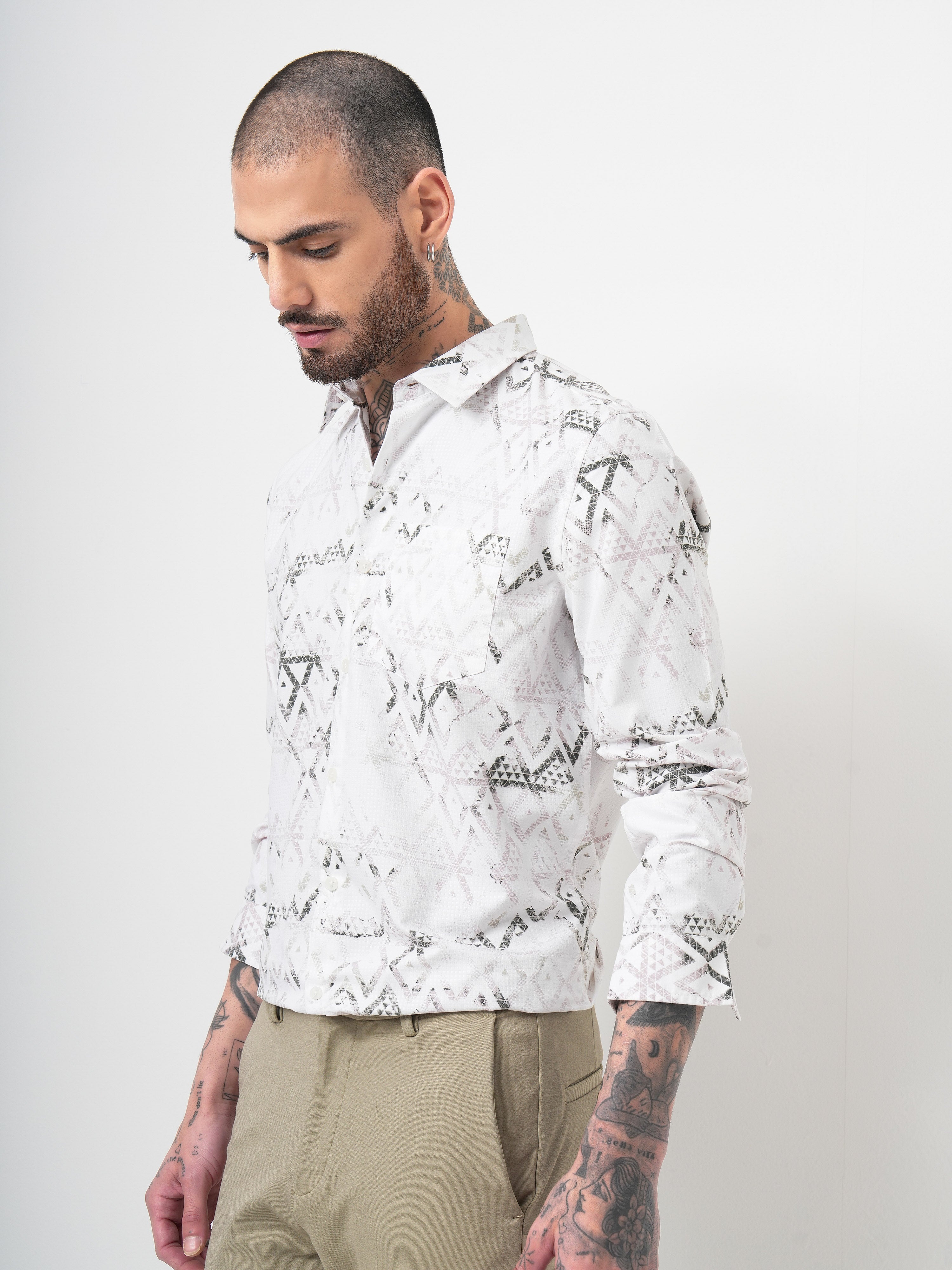 Dobby Digital Print Slim Fit Casual Shirt