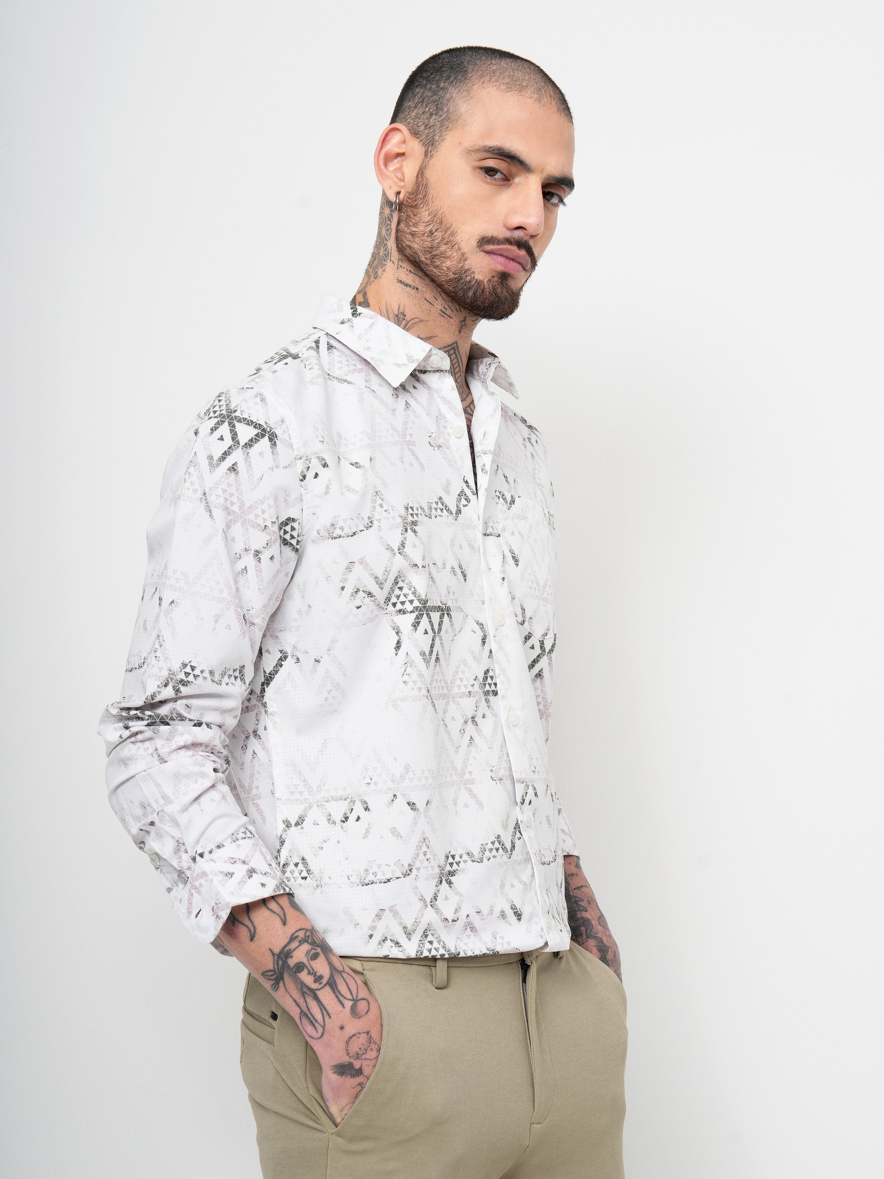 Dobby Digital Print Slim Fit Casual Shirt