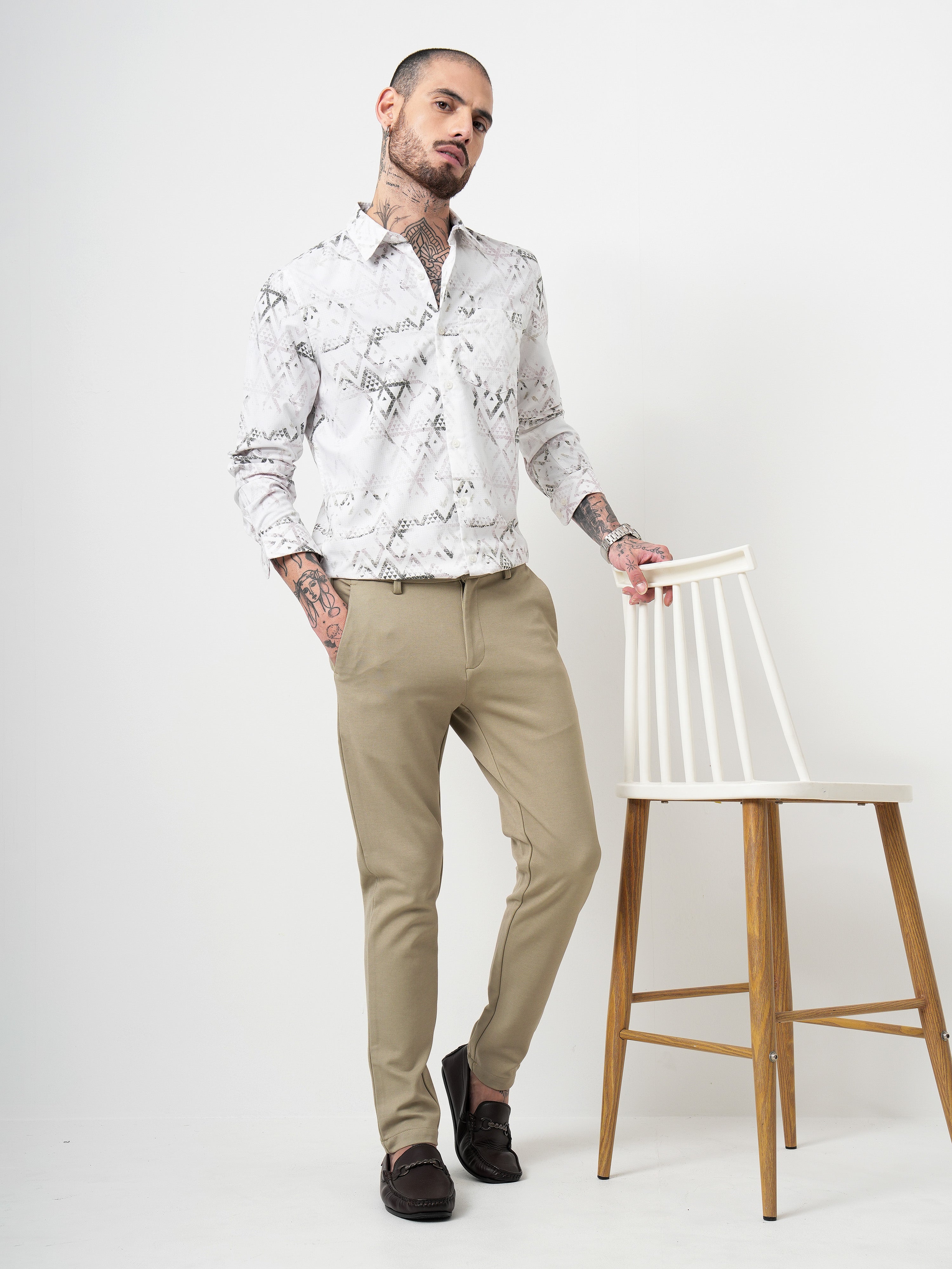 Dobby Digital Print Slim Fit Casual Shirt