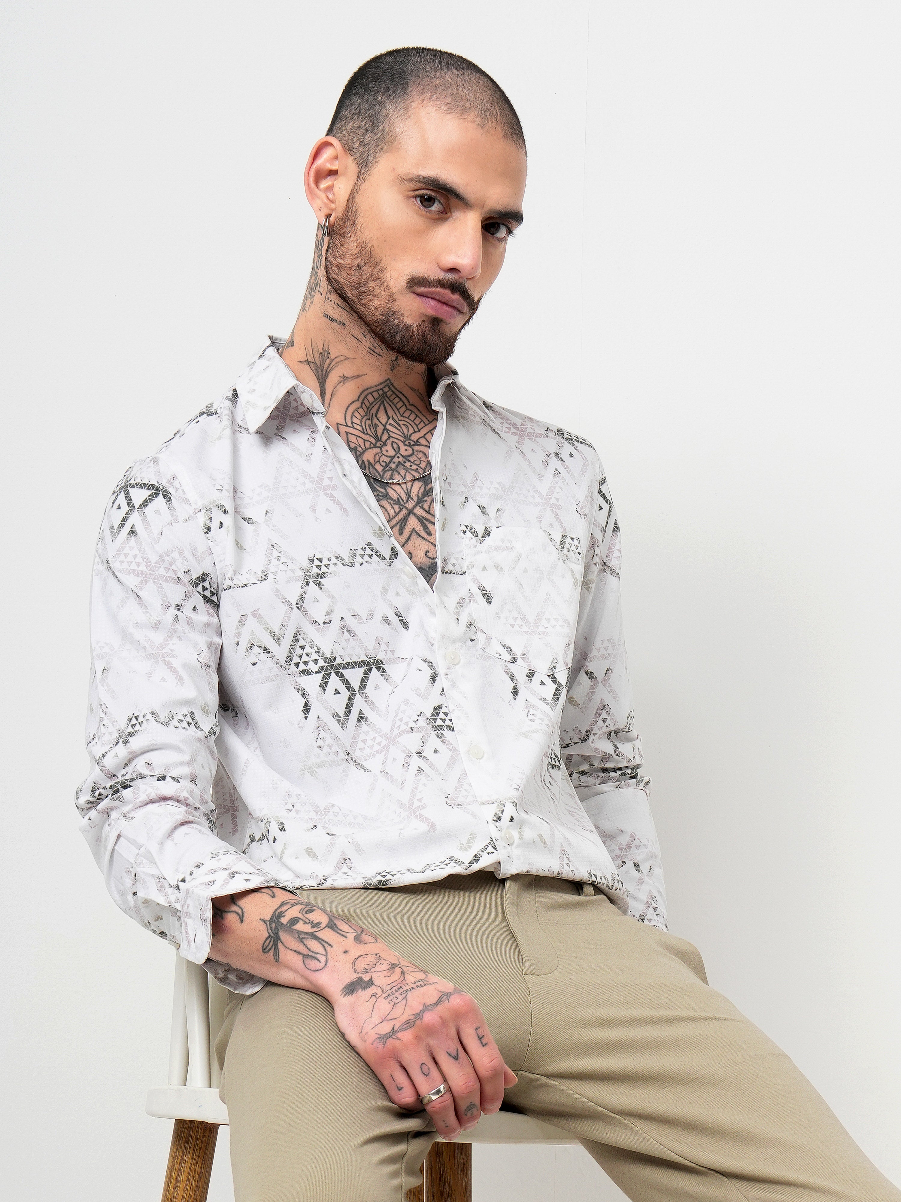 Dobby Digital Print Slim Fit Casual Shirt