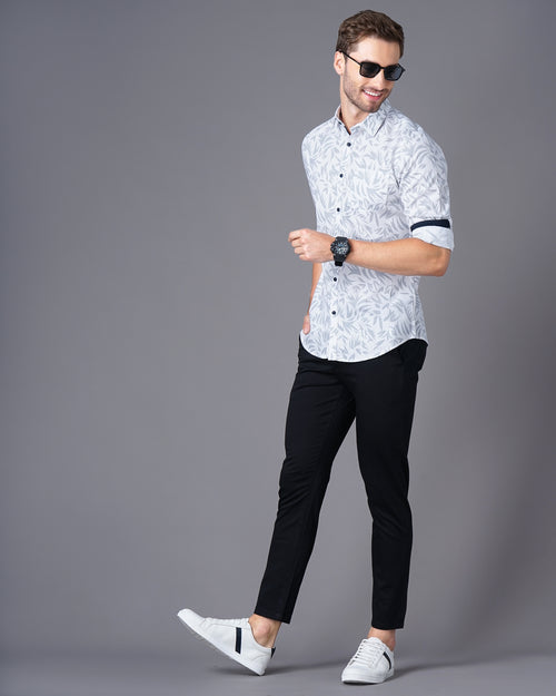 Men Classic Fit Spread Collar Abstract Printed Cotton Casual Shirt