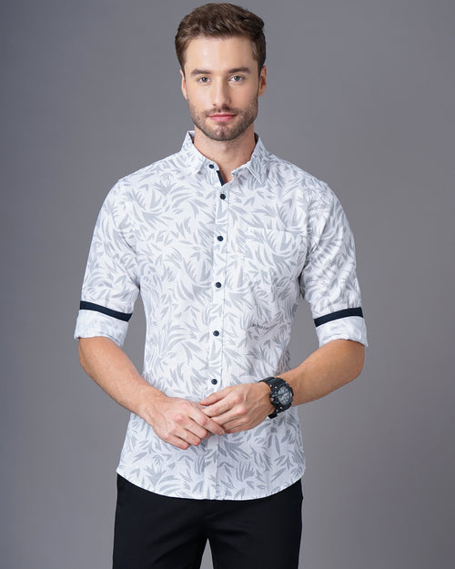 Men Classic Fit Spread Collar Abstract Printed Cotton Casual Shirt