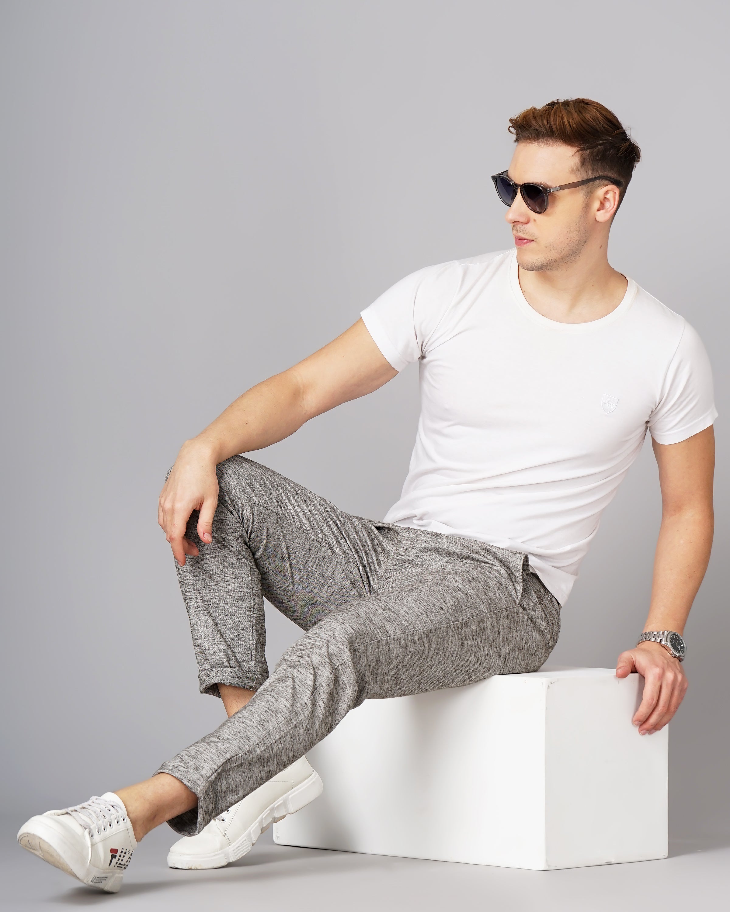 Heathered Slim Fit Flat-Front Chinos
