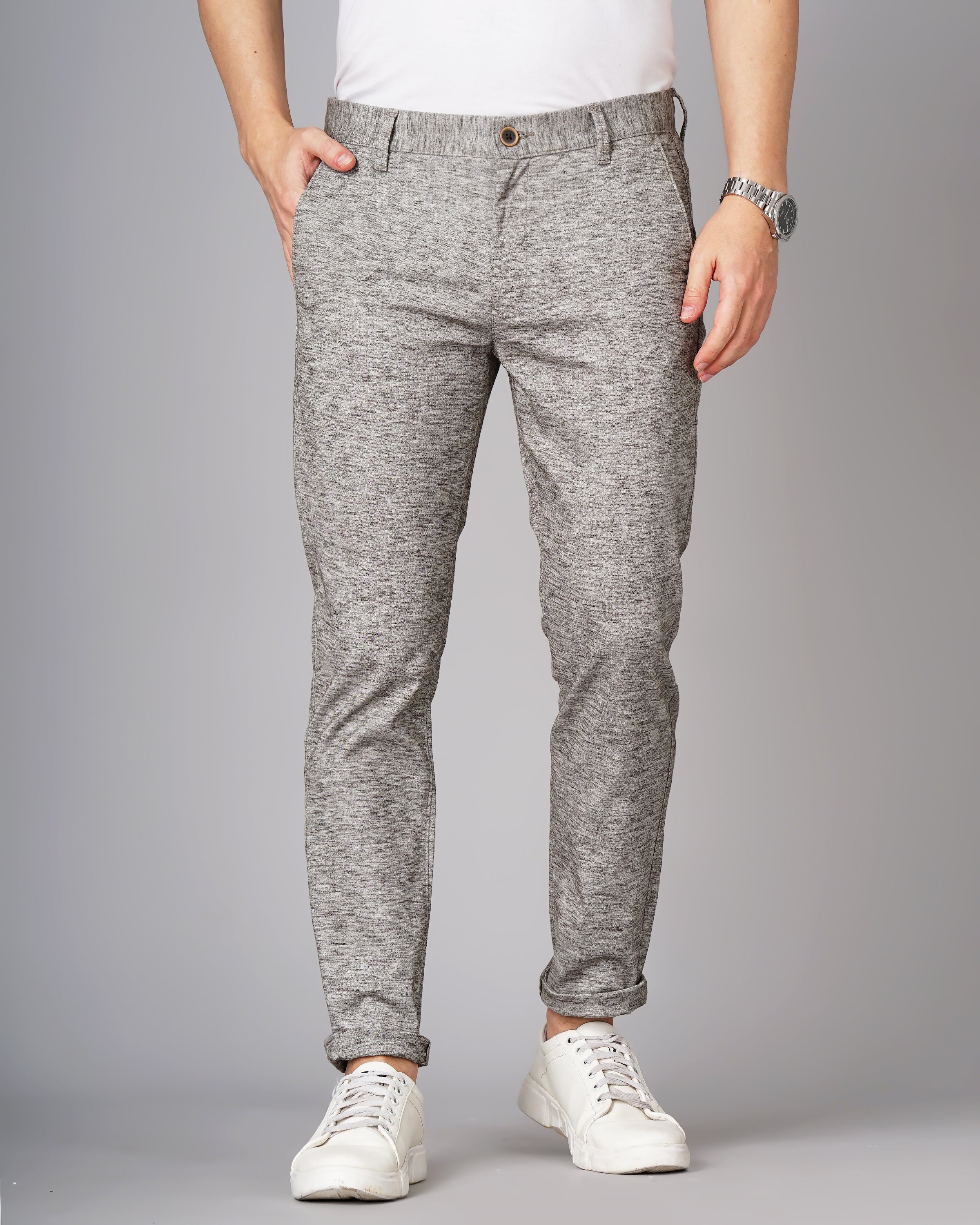 Heathered Slim Fit Flat-Front Chinos