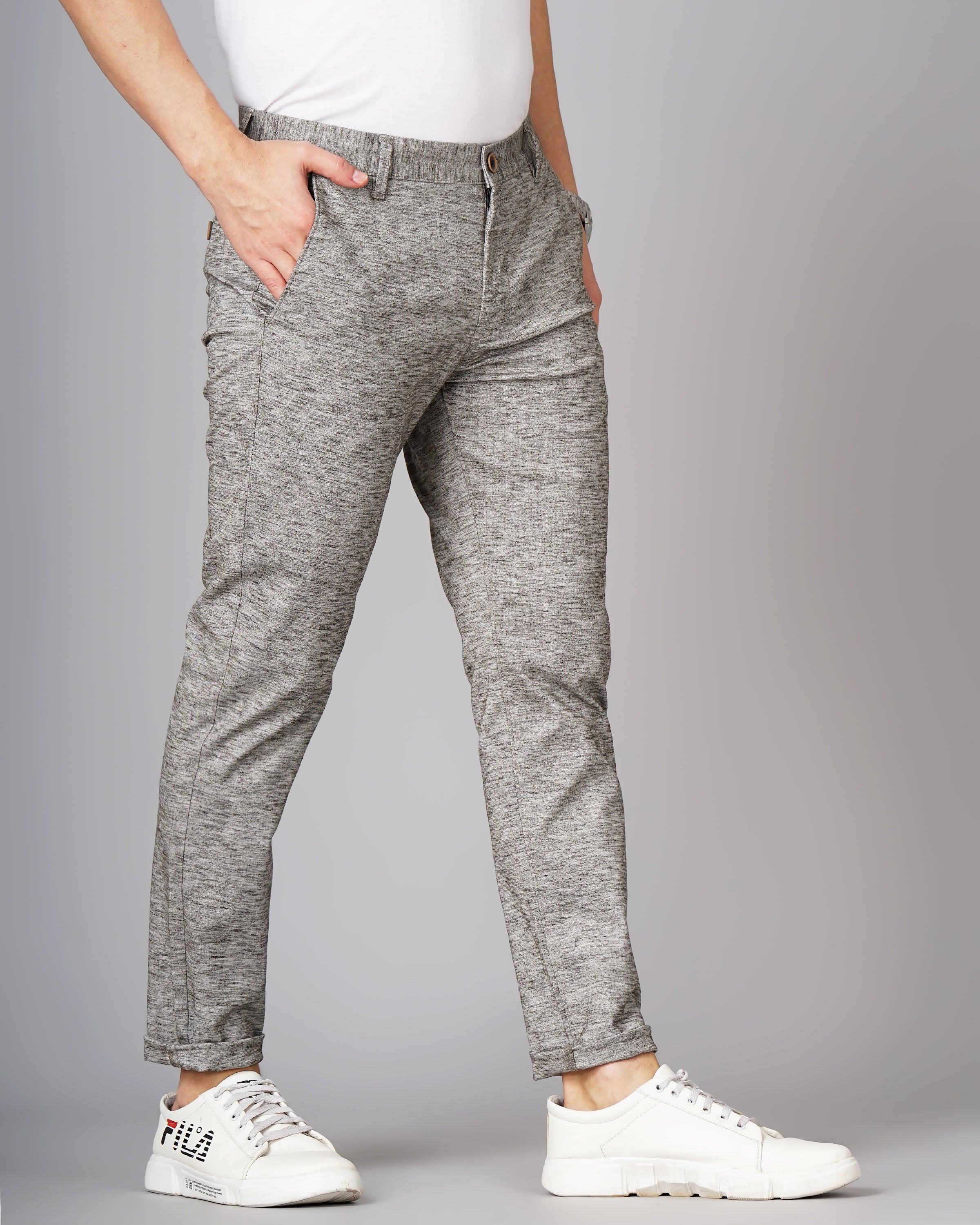Heathered Slim Fit Flat-Front Chinos