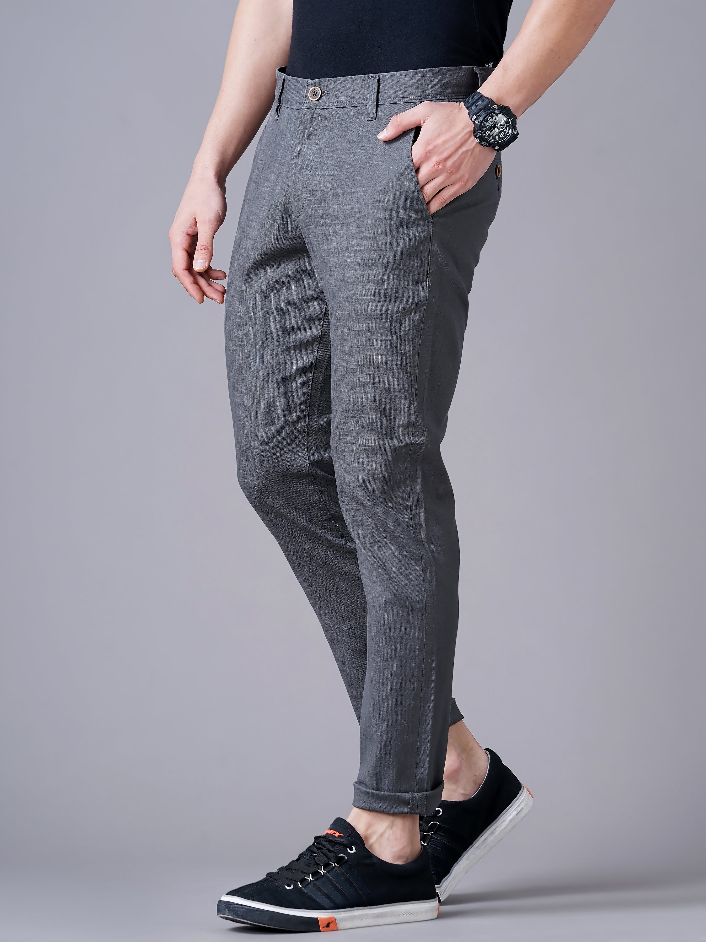 SLIM FIT FLAT-FRONT TROUSERS WITH INSERT POCKETS
