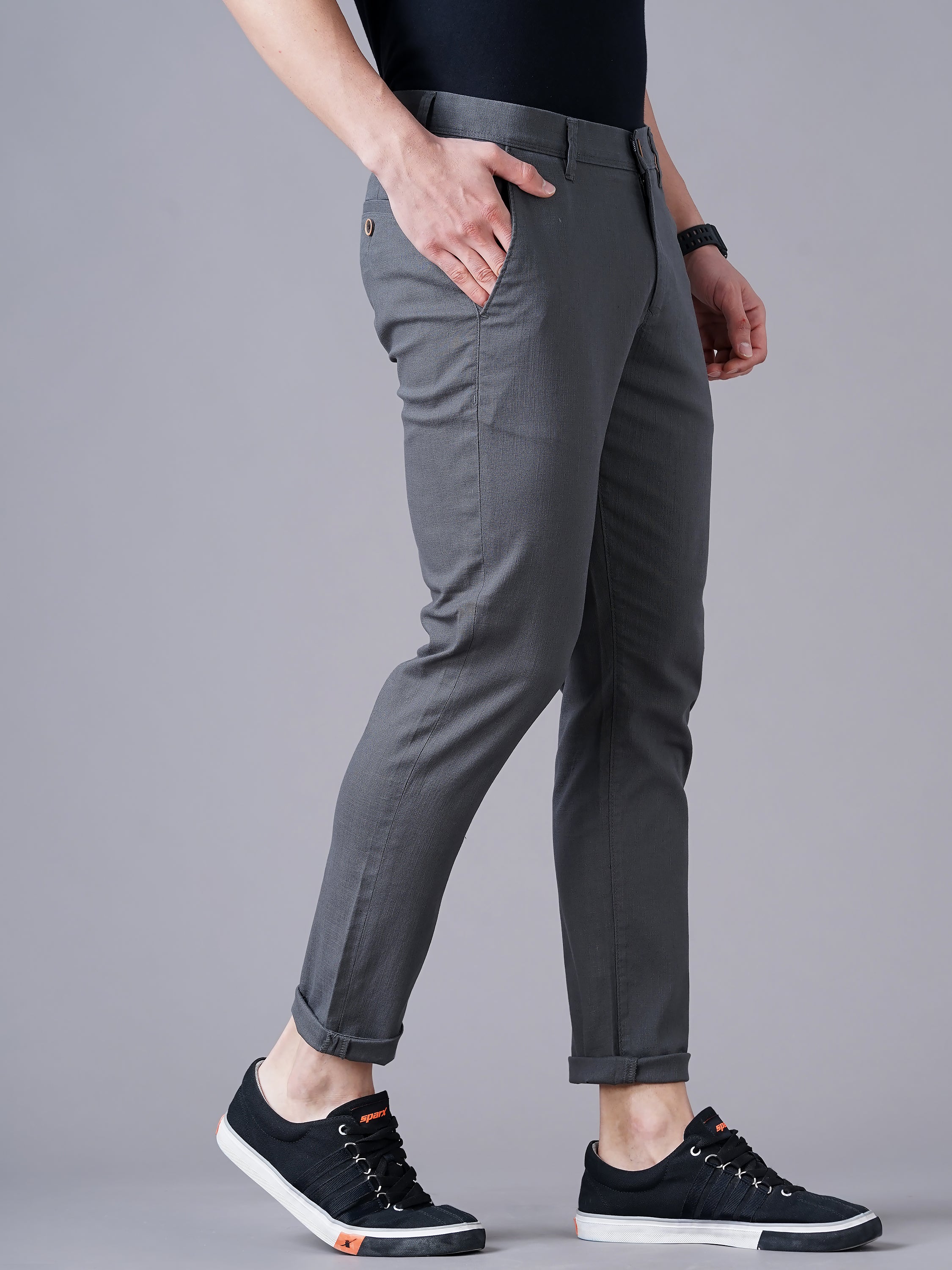 SLIM FIT FLAT-FRONT TROUSERS WITH INSERT POCKETS